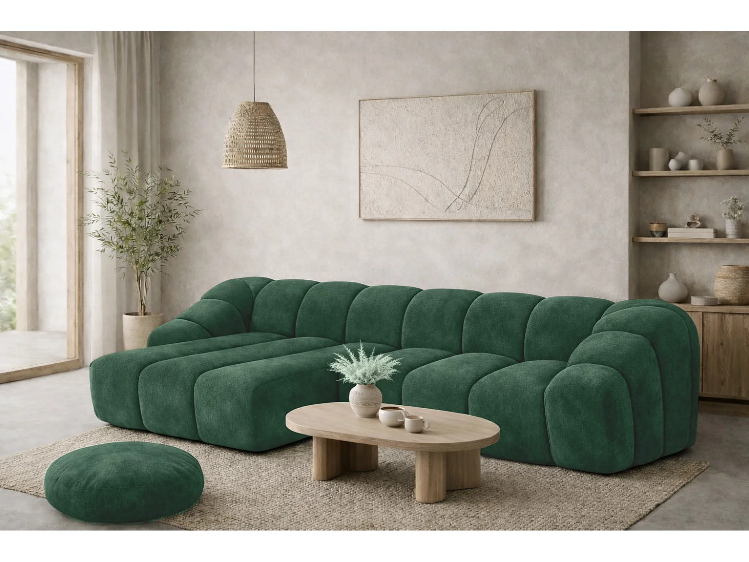 Divano angolare modulare a L, tessuto velluto Bluvel, verde, sinistra, CROISSANT L