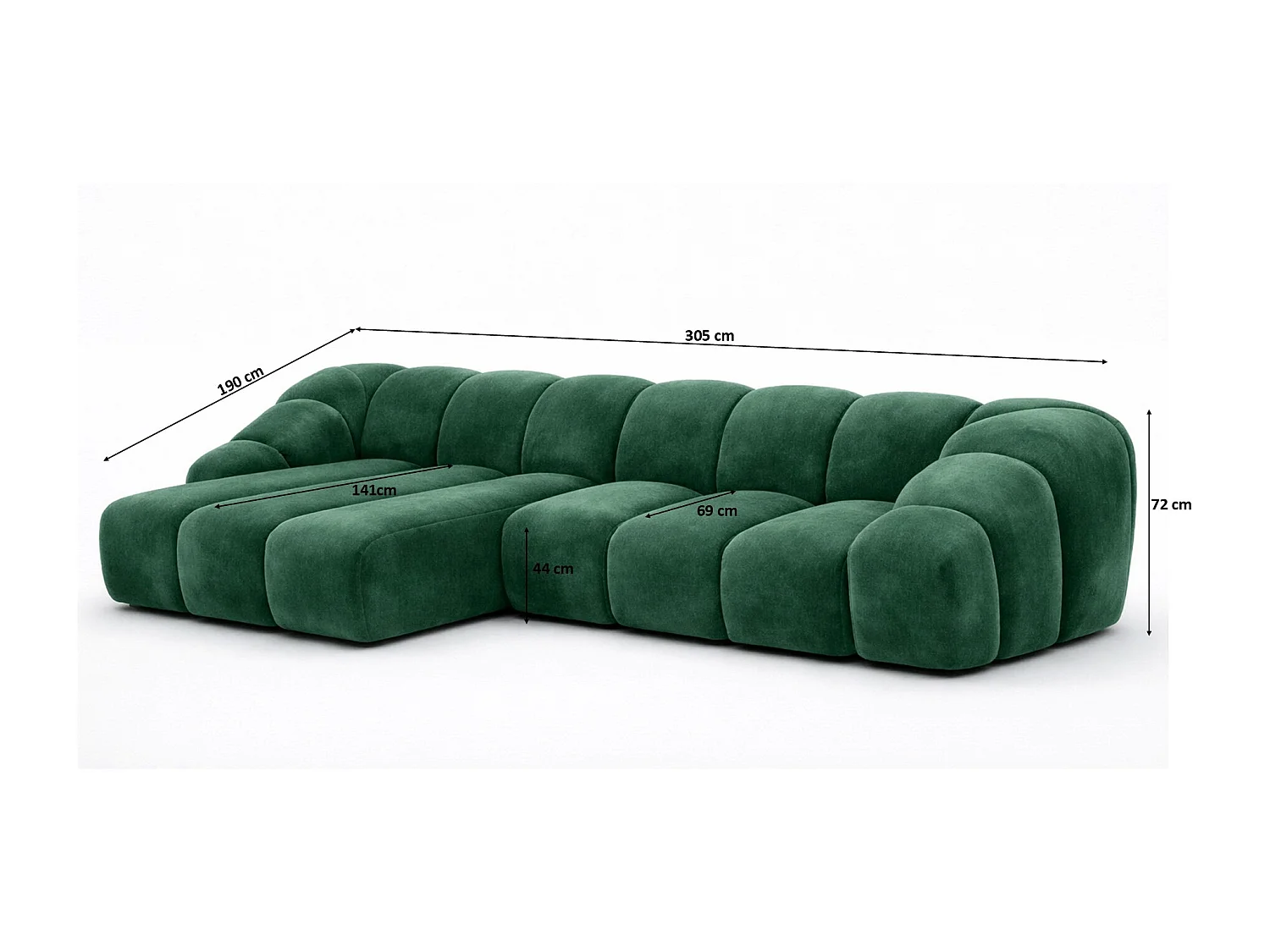 Divano angolare modulare a L, tessuto velluto Bluvel, verde, sinistra, CROISSANT L