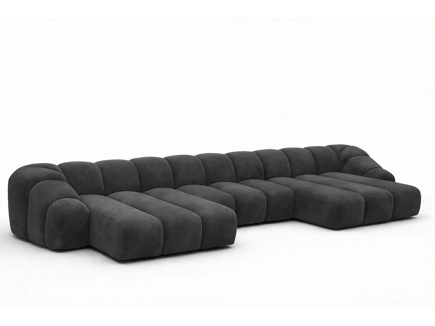 Narożnik modułowy w kształcie U, tkanina welurowa Bluvel, Czarny, CROISSANT U