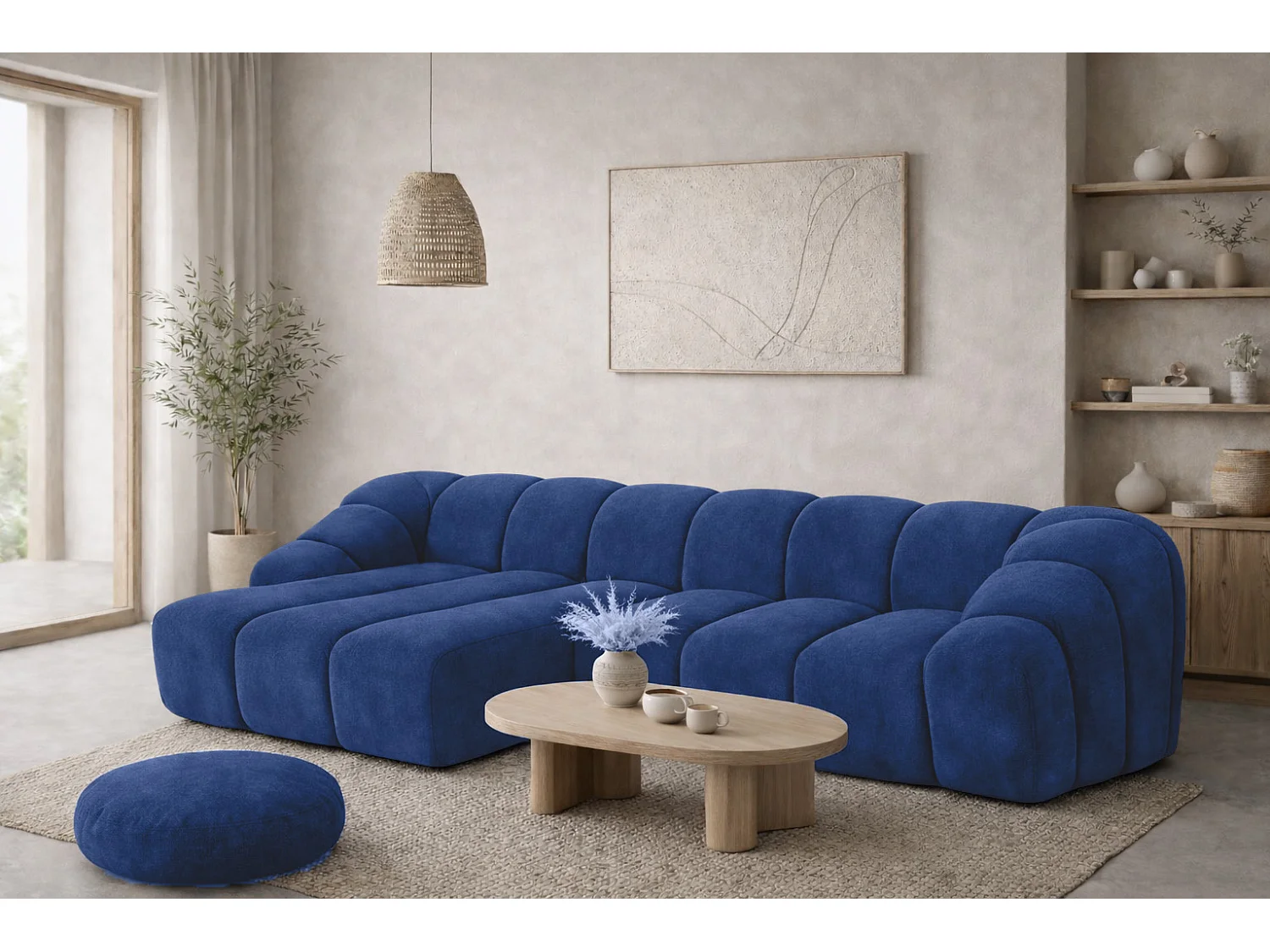 Divano angolare modulare a L, tessuto velluto Bluvel, blu inchiostro, sinistra, CROISSANT L