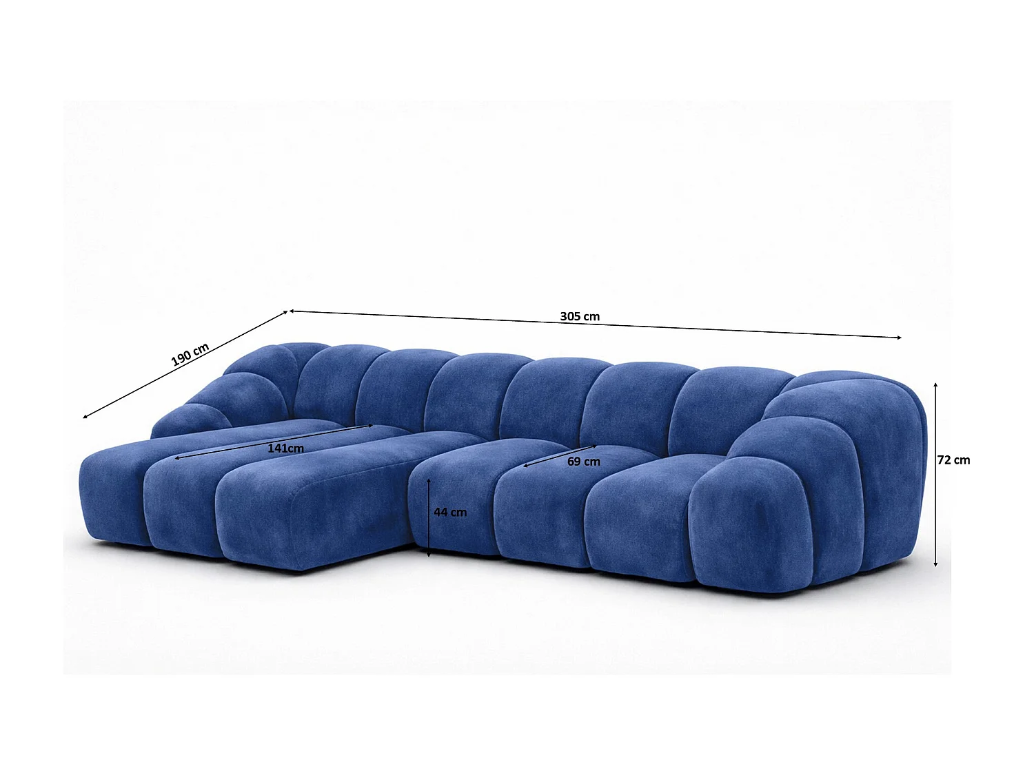 Divano angolare modulare a L, tessuto velluto Bluvel, blu inchiostro, sinistra, CROISSANT L