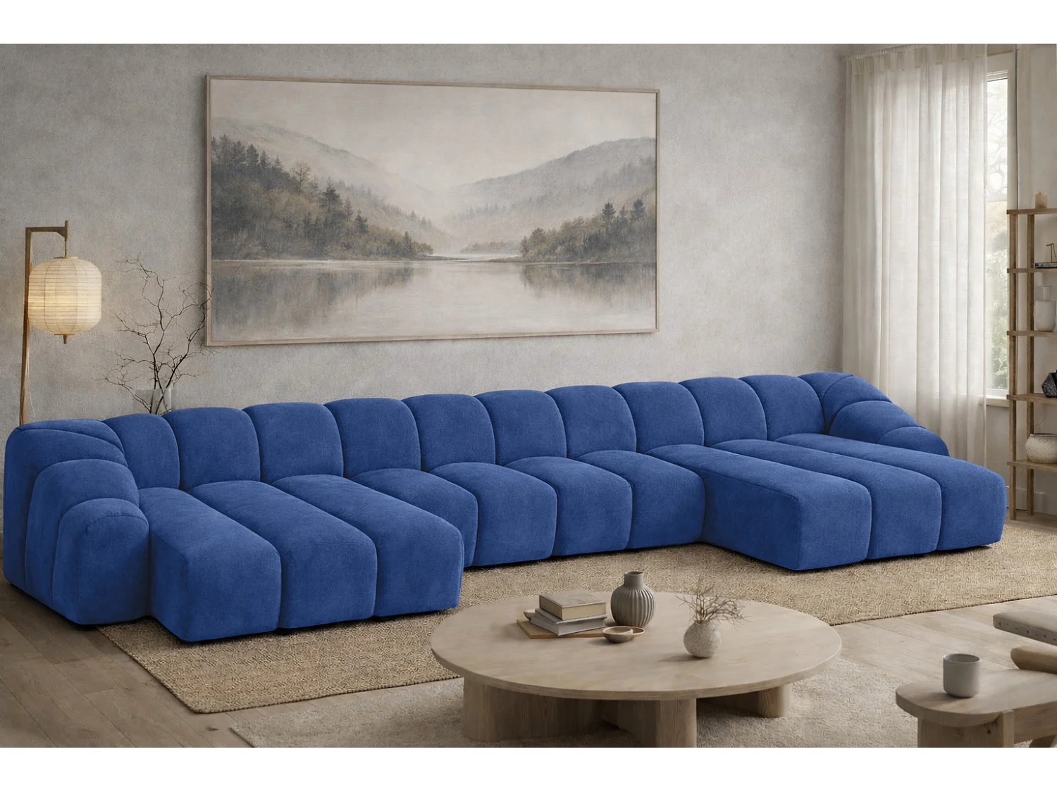 Divano angolare modulare a U, tessuto velluto Bluvel, blu inchiostro, CROISSANT U XL