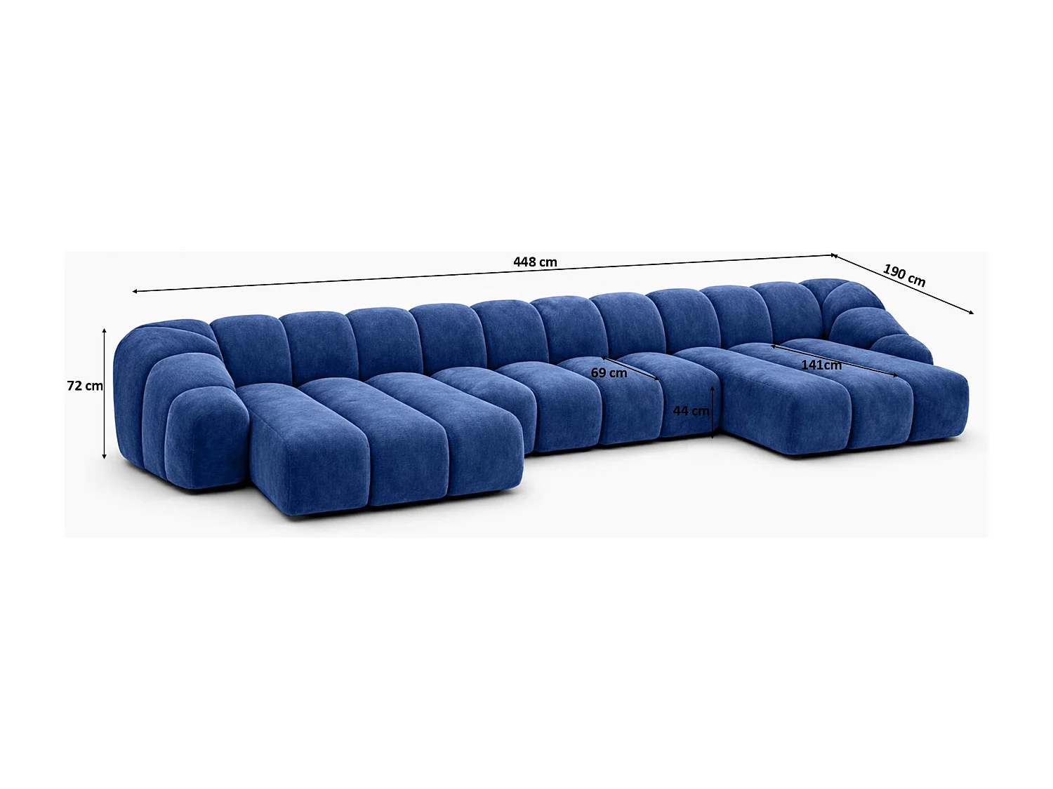 Divano angolare modulare a U, tessuto velluto Bluvel, blu inchiostro, CROISSANT U XL