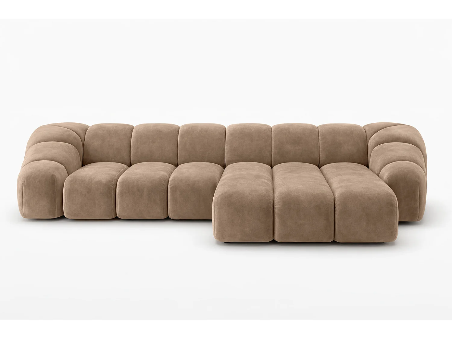 Divano angolare modulare a L, tessuto velluto Bluvel, latte, destra, CROISSANT L