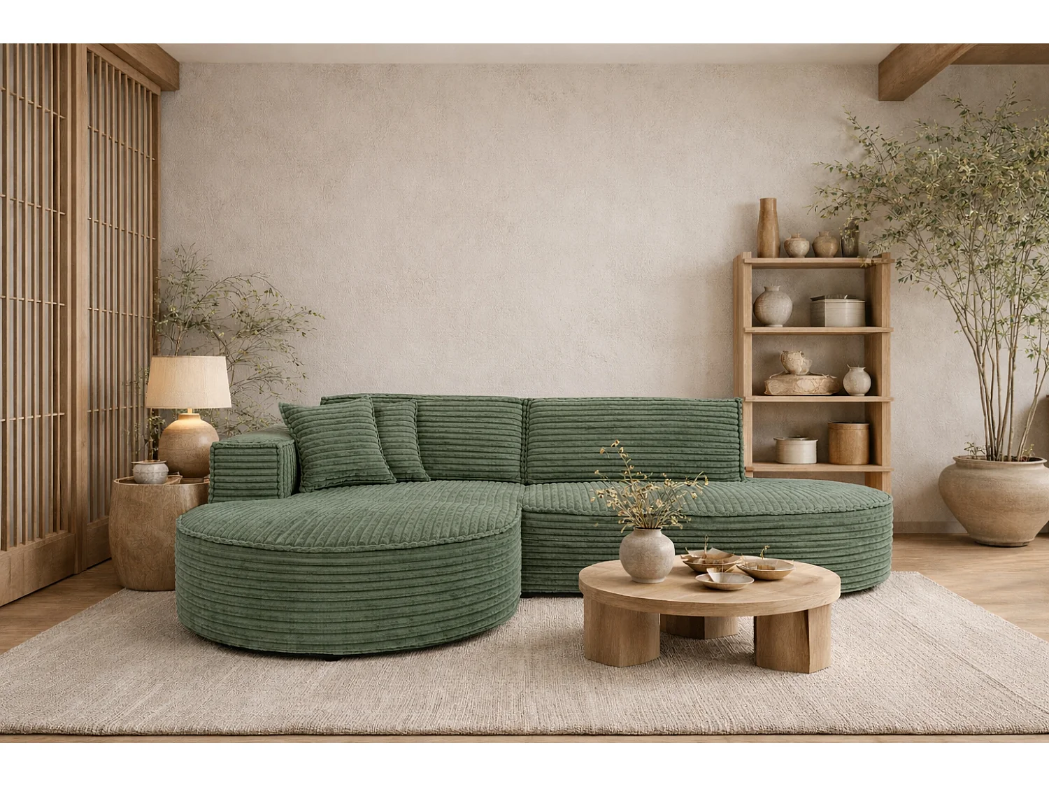 Ecksofa L-Form, Cordstoff Velo, Olive, Links, Modena Studio