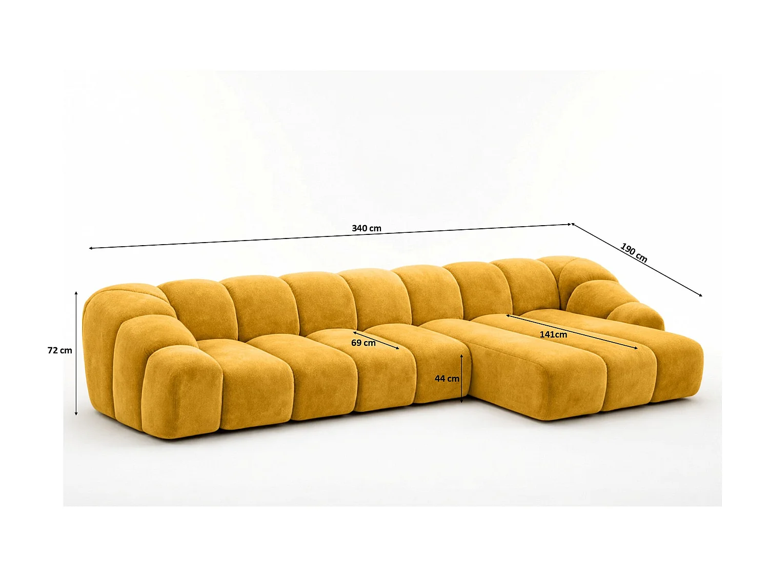 Divano angolare modulare a L, tessuto velluto Bluvel, dorato, destra, CROISSANT XL