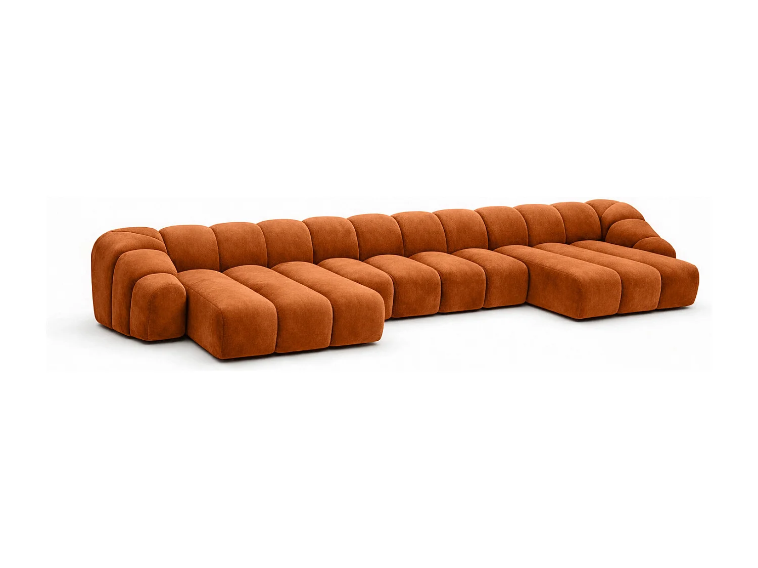 Divano angolare modulare a U, tessuto velluto Bluvel, color cannella, CROISSANT U XL