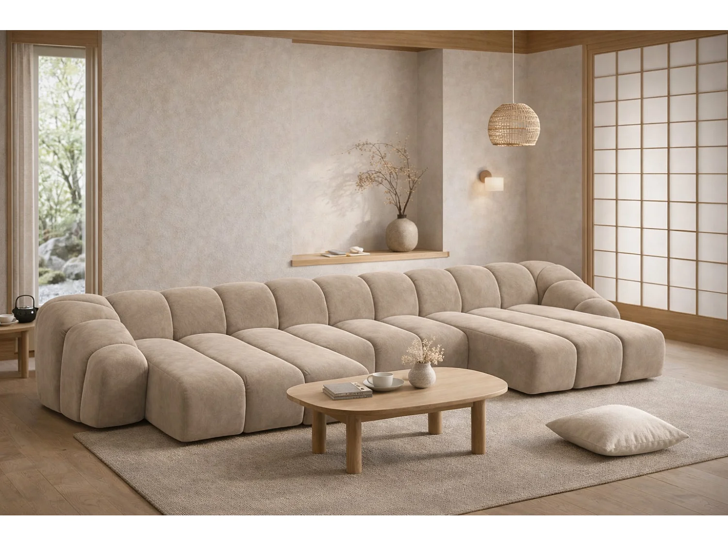 Narożnik modułowy w kształcie U, tkanina welurowa Bluvel, Latte, CROISSANT U