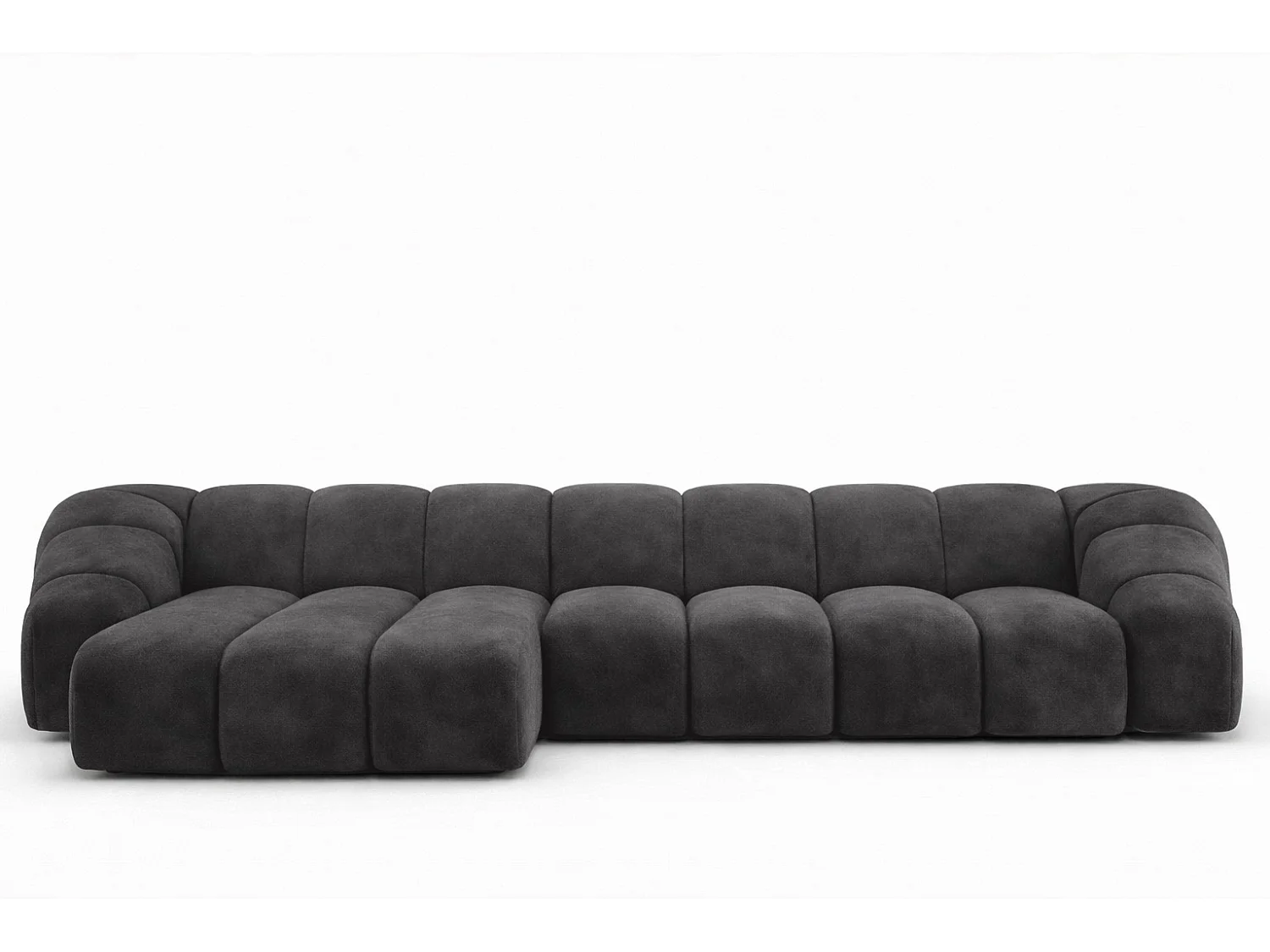 Divano angolare modulare a L, tessuto velluto Bluvel, nero, sinistra, CROISSANT XL