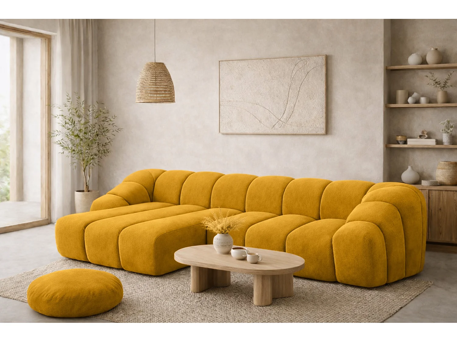 Divano angolare modulare a L, tessuto velluto Bluvel, dorato, sinistra, CROISSANT L