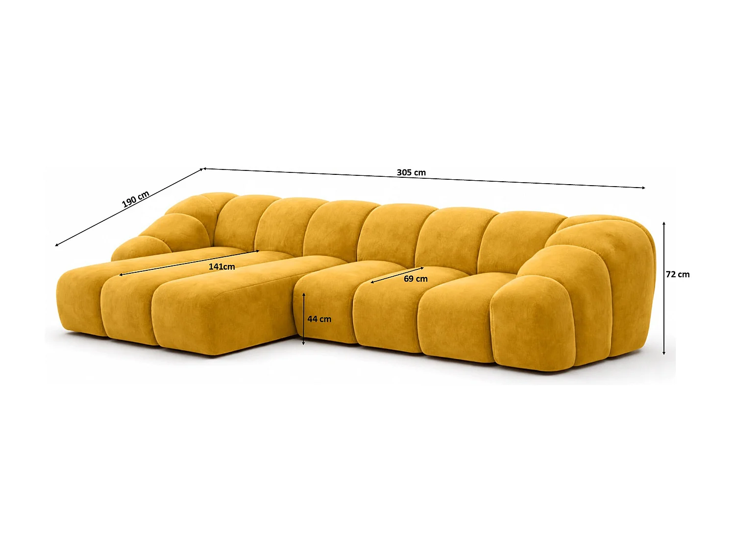 Divano angolare modulare a L, tessuto velluto Bluvel, dorato, sinistra, CROISSANT L