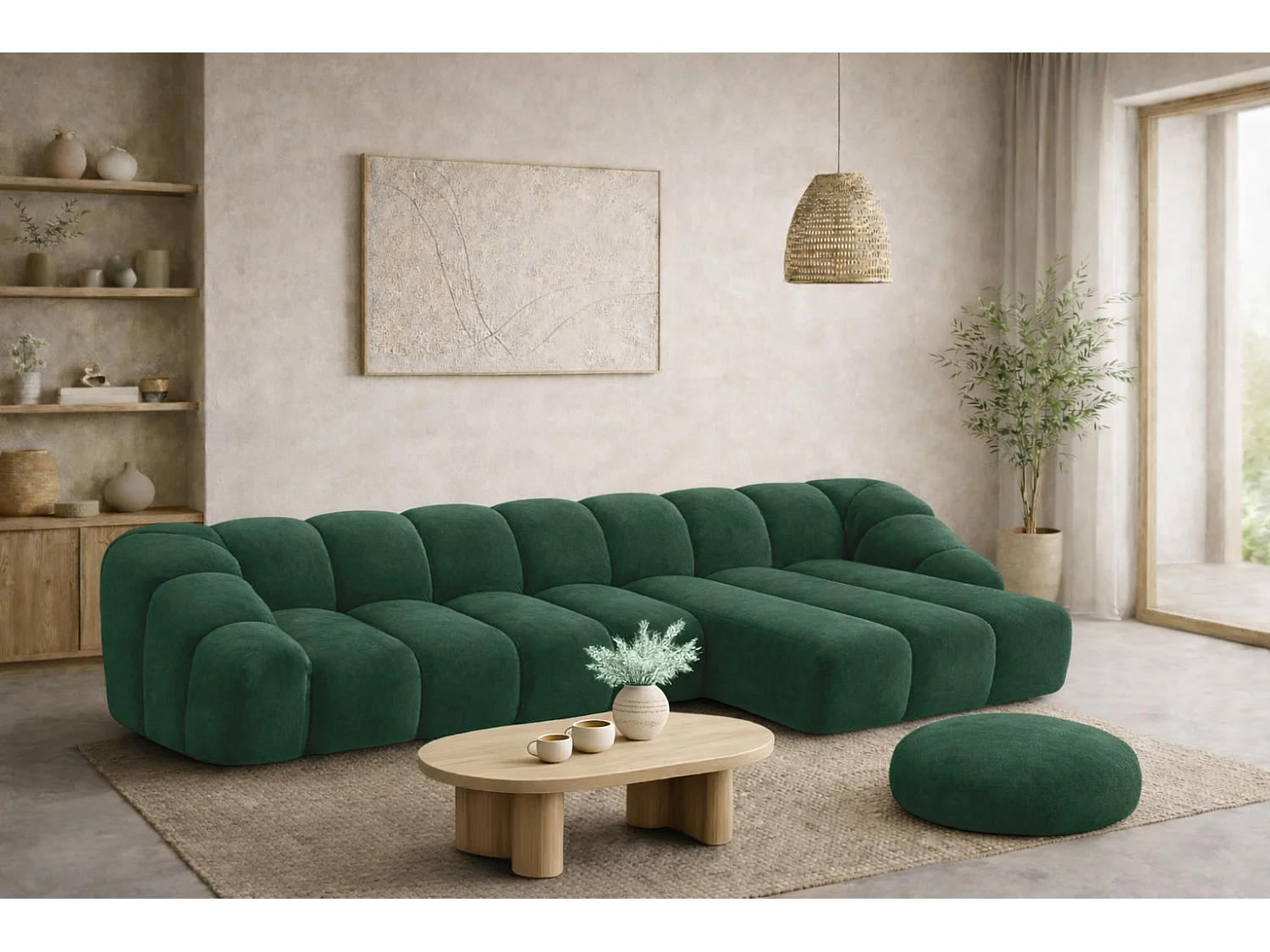 Divano angolare modulare a L, tessuto velluto Bluvel, verde, destra, CROISSANT XL