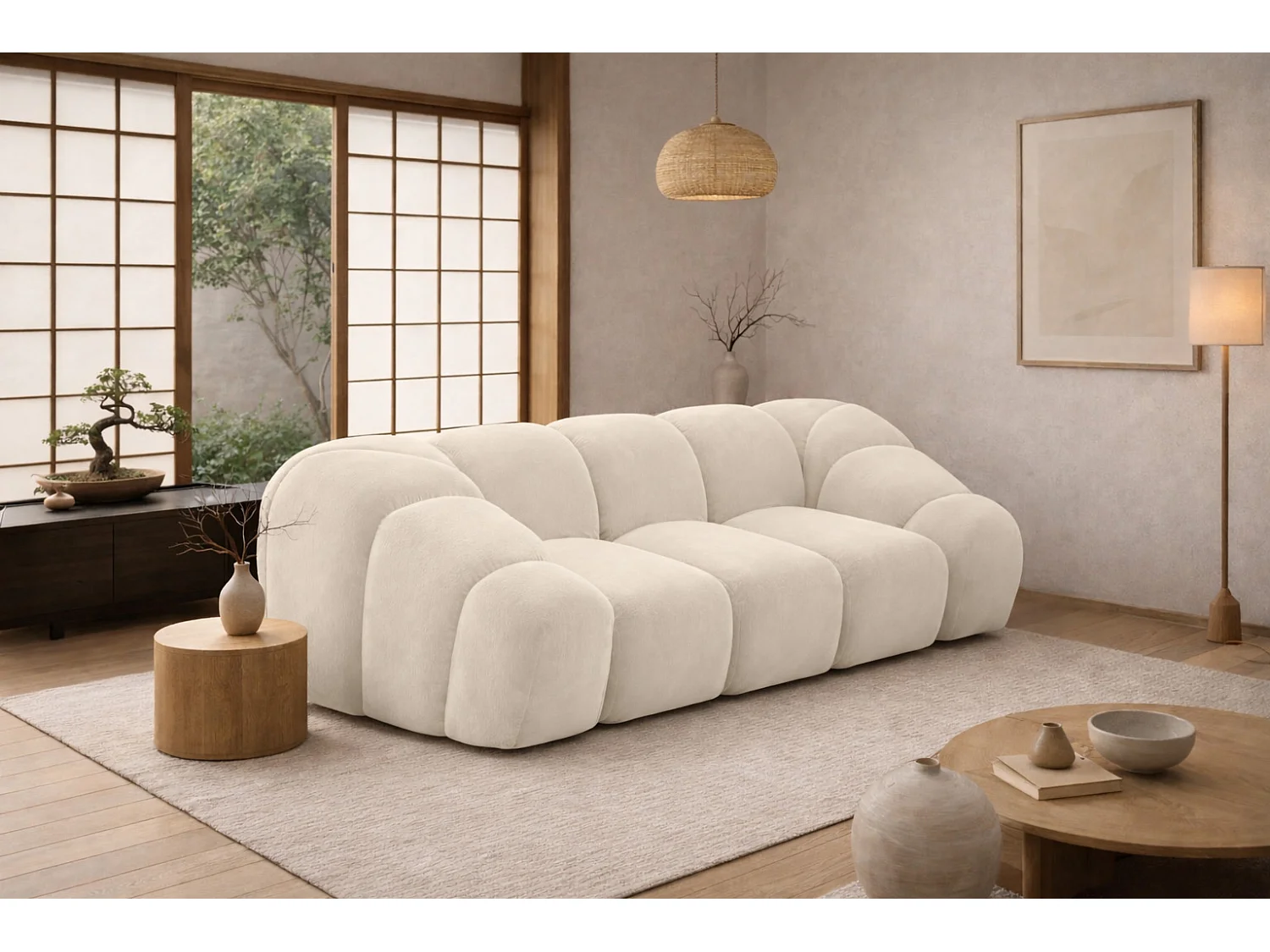 Divano modulare 2 posti, tessuto velluto Bluvel, crema, CROISSANT