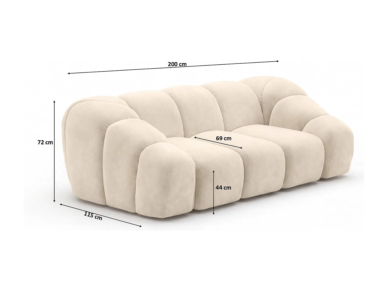 Divano modulare 2 posti, tessuto velluto Bluvel, crema, CROISSANT