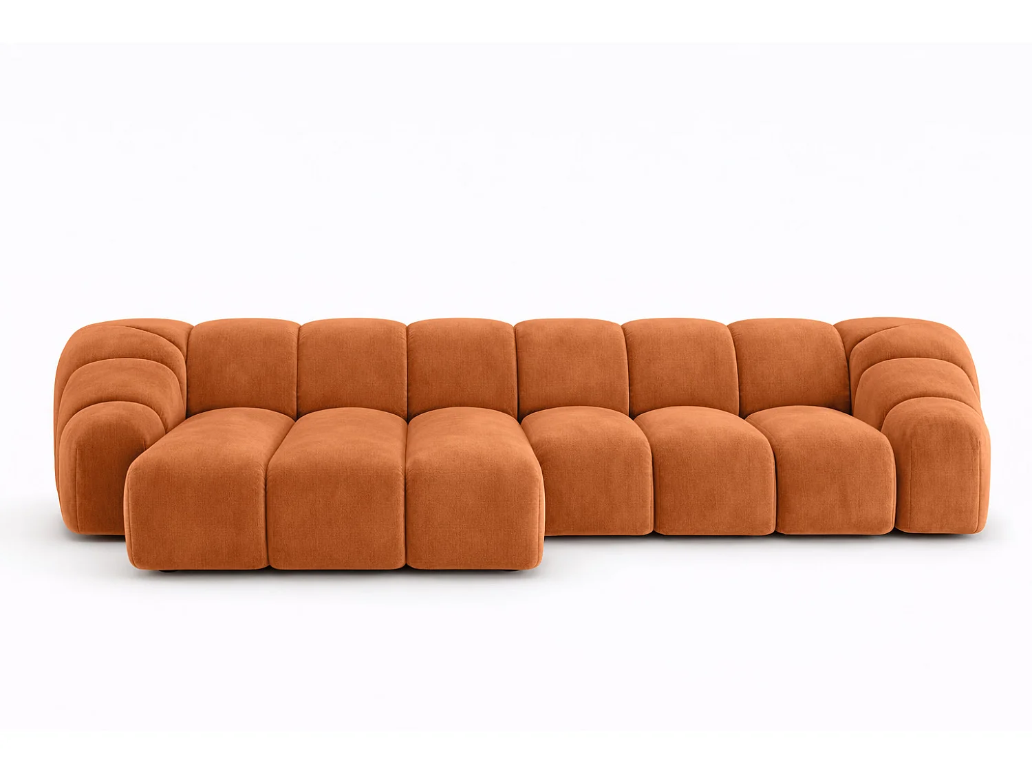 Divano angolare modulare a L, tessuto velluto Bluvel, color cannella, sinistra, CROISSANT L