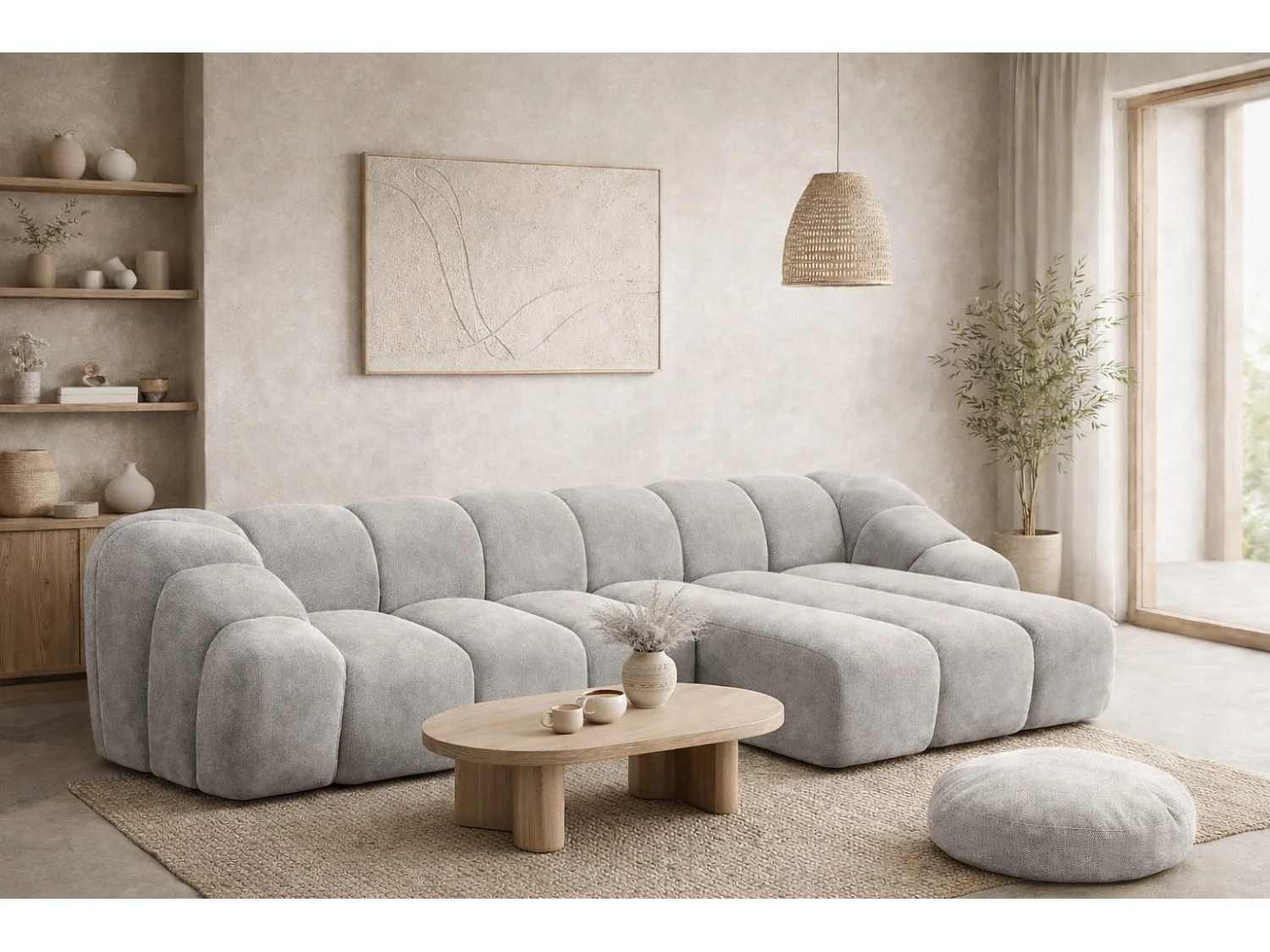 Divano angolare modulare a L, tessuto velluto Bluvel, grigio, destra, CROISSANT L