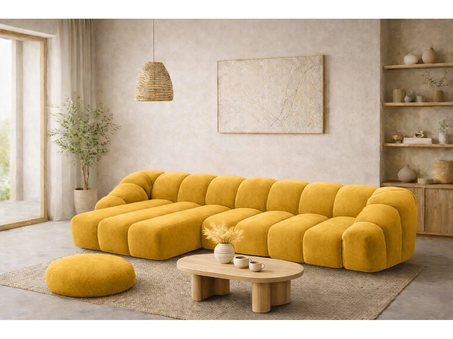 Divano angolare modulare a L, tessuto velluto Bluvel, dorato, sinistra, CROISSANT XL