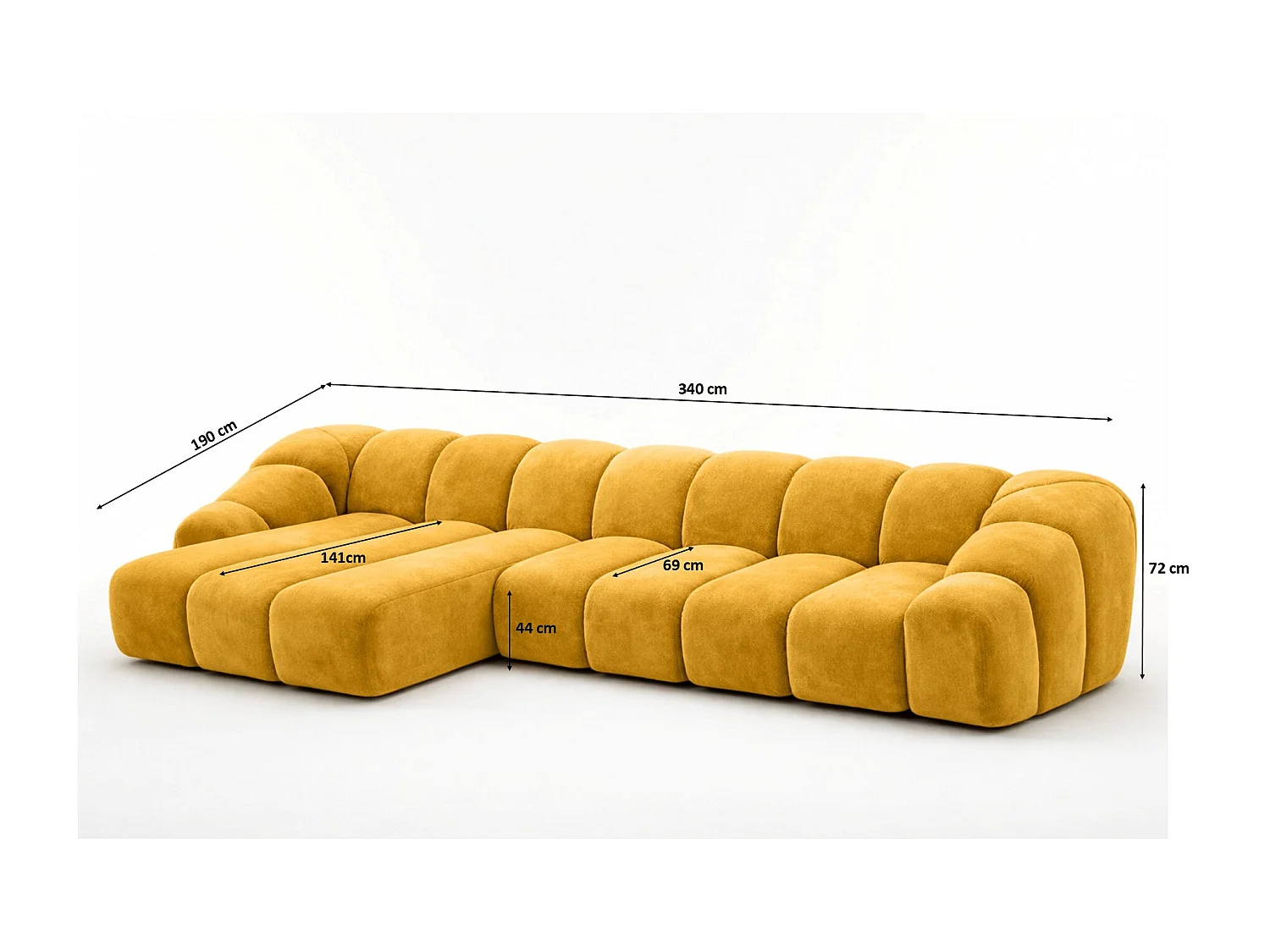 Divano angolare modulare a L, tessuto velluto Bluvel, dorato, sinistra, CROISSANT XL