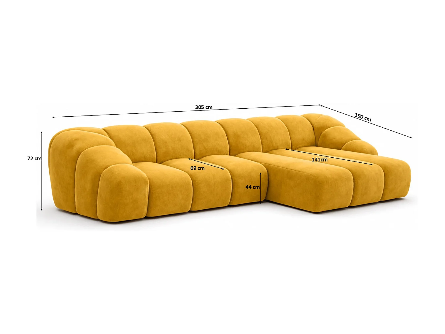 Divano angolare modulare a L, tessuto velluto Bluvel, dorato, destra, CROISSANT L