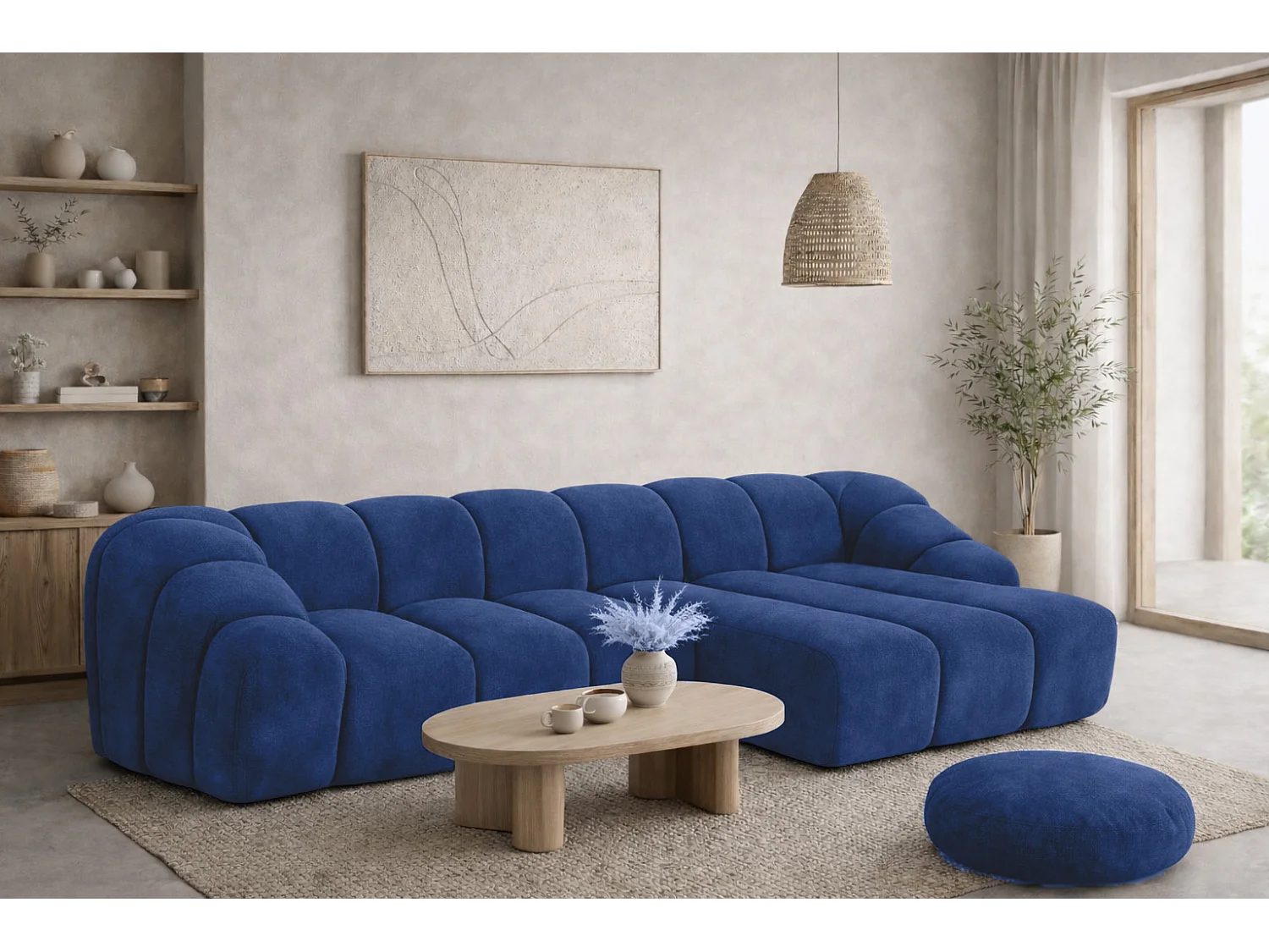 Divano angolare modulare a L, tessuto velluto Bluvel, blu inchiostro, destra, CROISSANT L