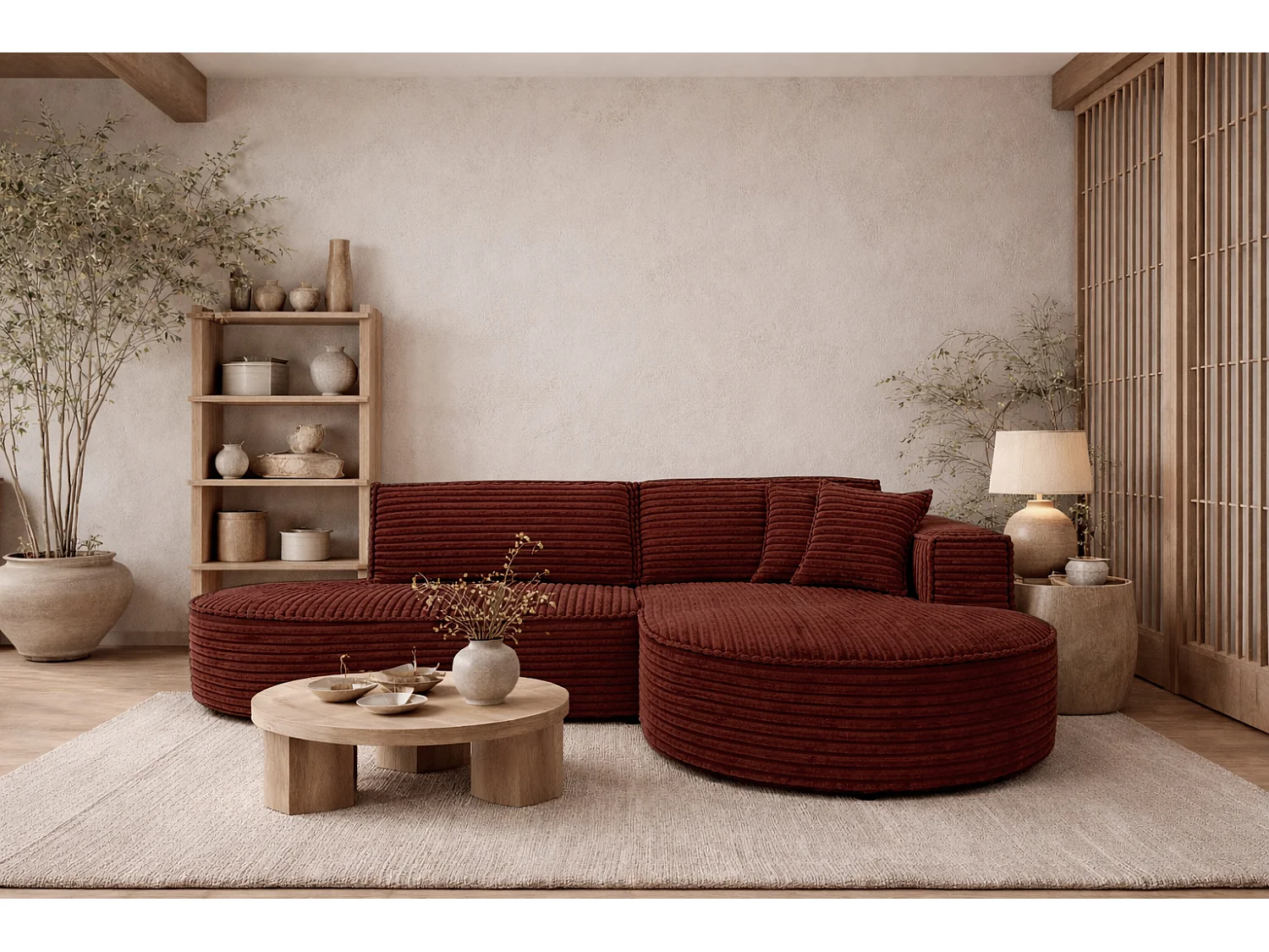 Ecksofa L-Form, Cordstoff Velo, Kupfer, Rechts, Modena Studio