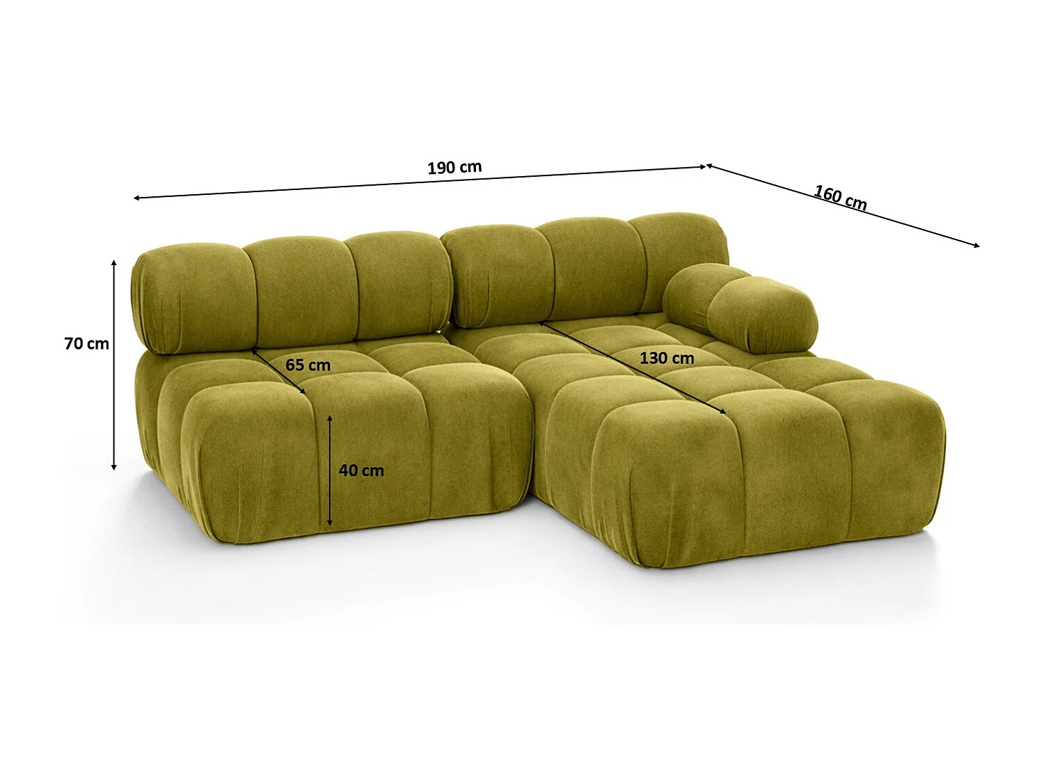 Canapé d’angle en L Mini II modulaire, velours Salvador, Olive, Droite, Selia