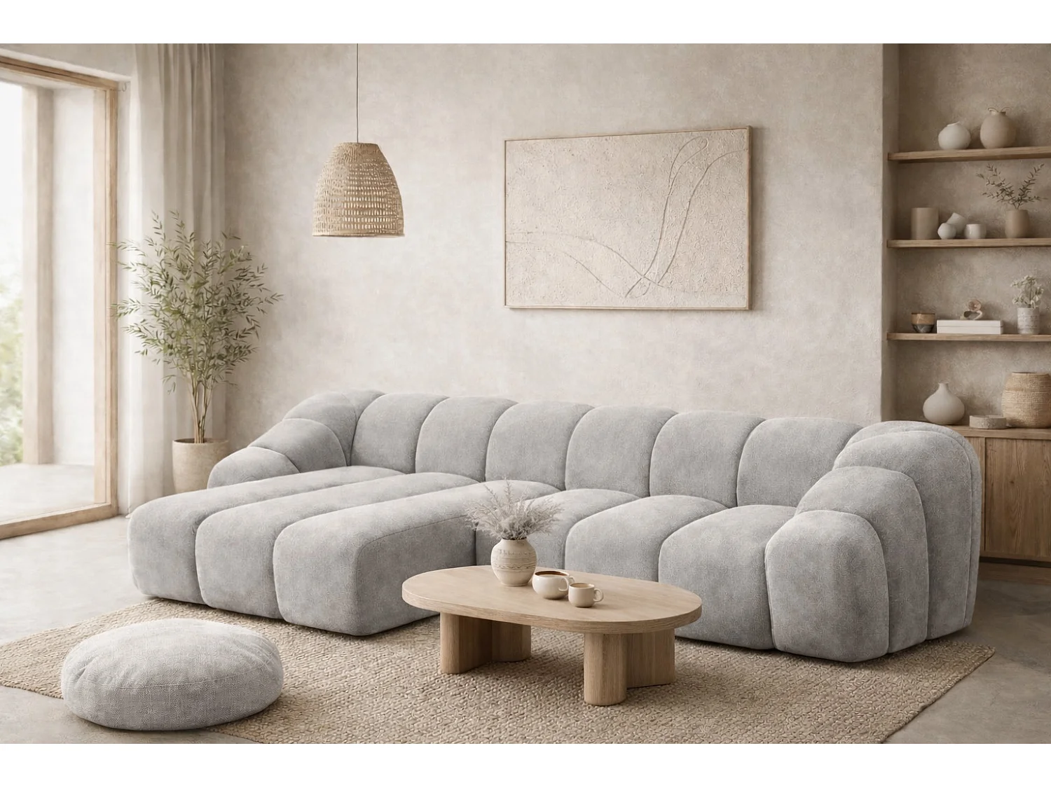 Divano angolare modulare a L, tessuto velluto Bluvel, grigio, sinistra, CROISSANT L