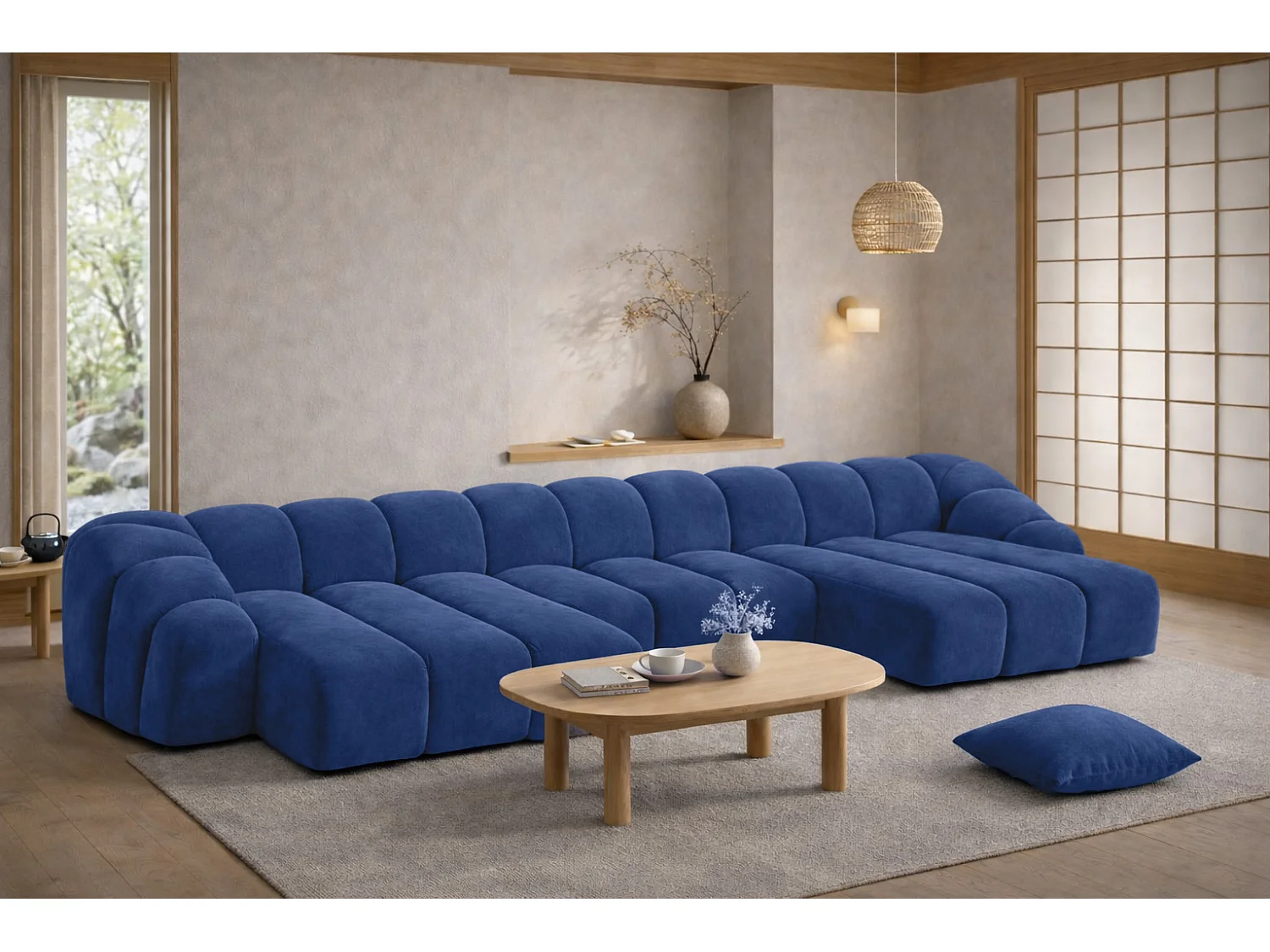 Narożnik modułowy w kształcie U, tkanina welurowa Bluvel, Atramentowy, CROISSANT U