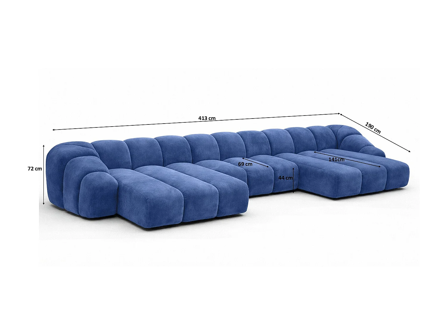 Narożnik modułowy w kształcie U, tkanina welurowa Bluvel, Atramentowy, CROISSANT U