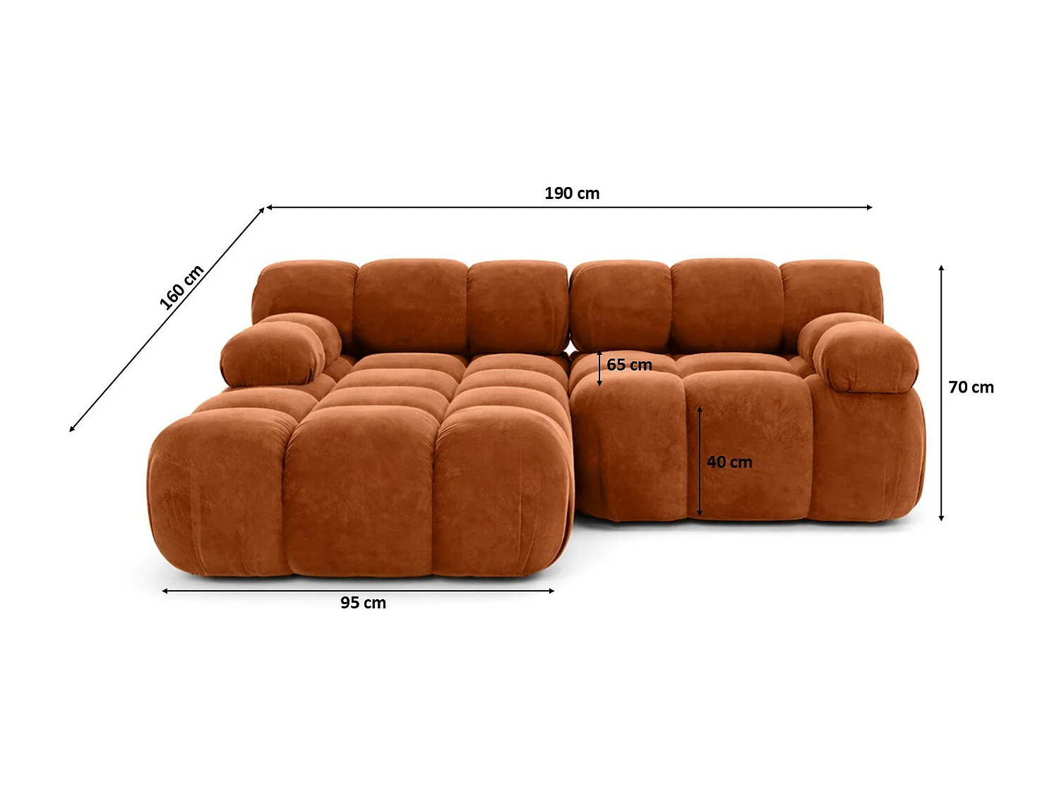 Narożnik modułowy w kształcie L, tkanina welurowa Salvador, Ciemnobrązowy, Lewy, Selia L mini