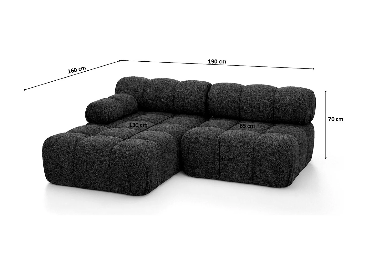 Canapé d’angle en L Mini II modulaire, tissu bouclé Abriamo, Graphite, Gauche, Selia