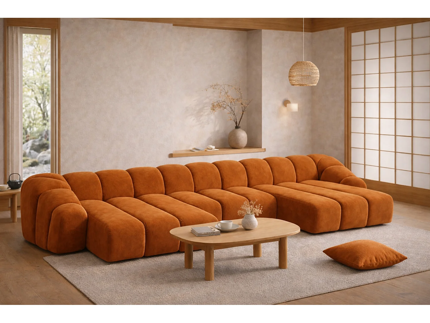 Narożnik modułowy w kształcie U, tkanina welurowa Bluvel, Cynamonowy, CROISSANT U