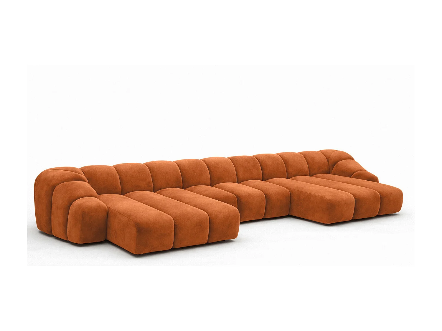 Narożnik modułowy w kształcie U, tkanina welurowa Bluvel, Cynamonowy, CROISSANT U