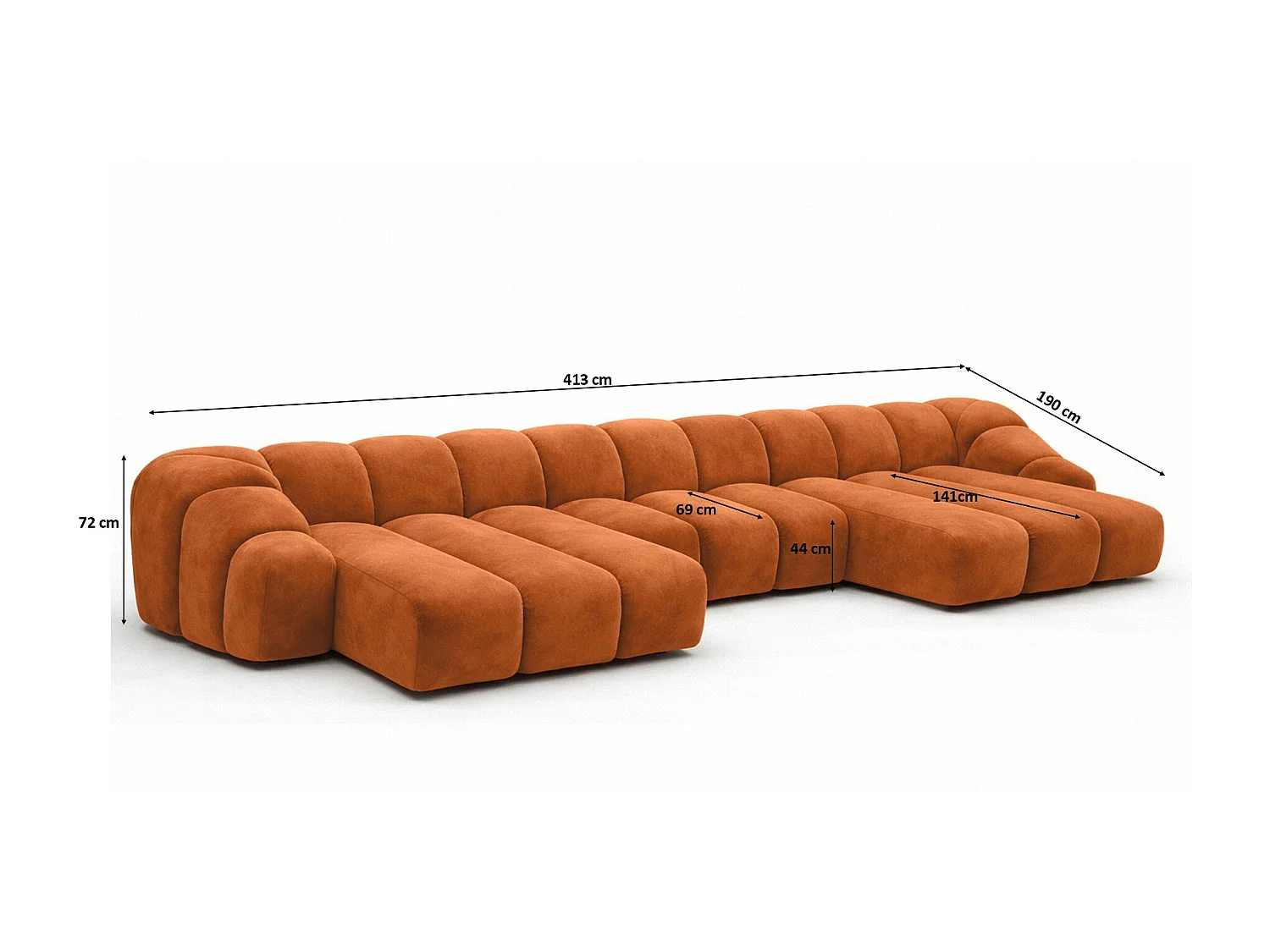 Narożnik modułowy w kształcie U, tkanina welurowa Bluvel, Cynamonowy, CROISSANT U