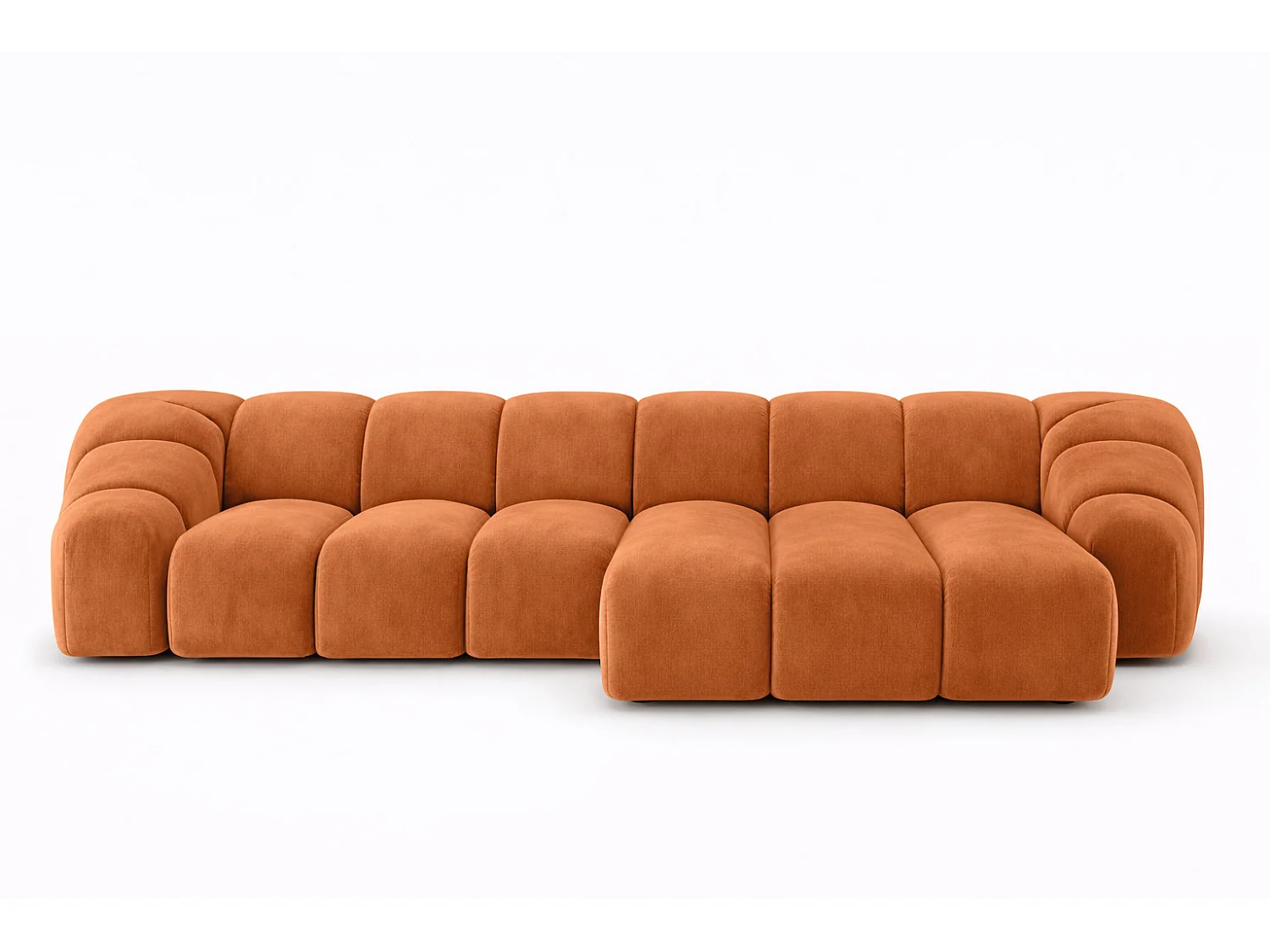 Divano angolare modulare a L, tessuto velluto Bluvel, color cannella, destra, CROISSANT L