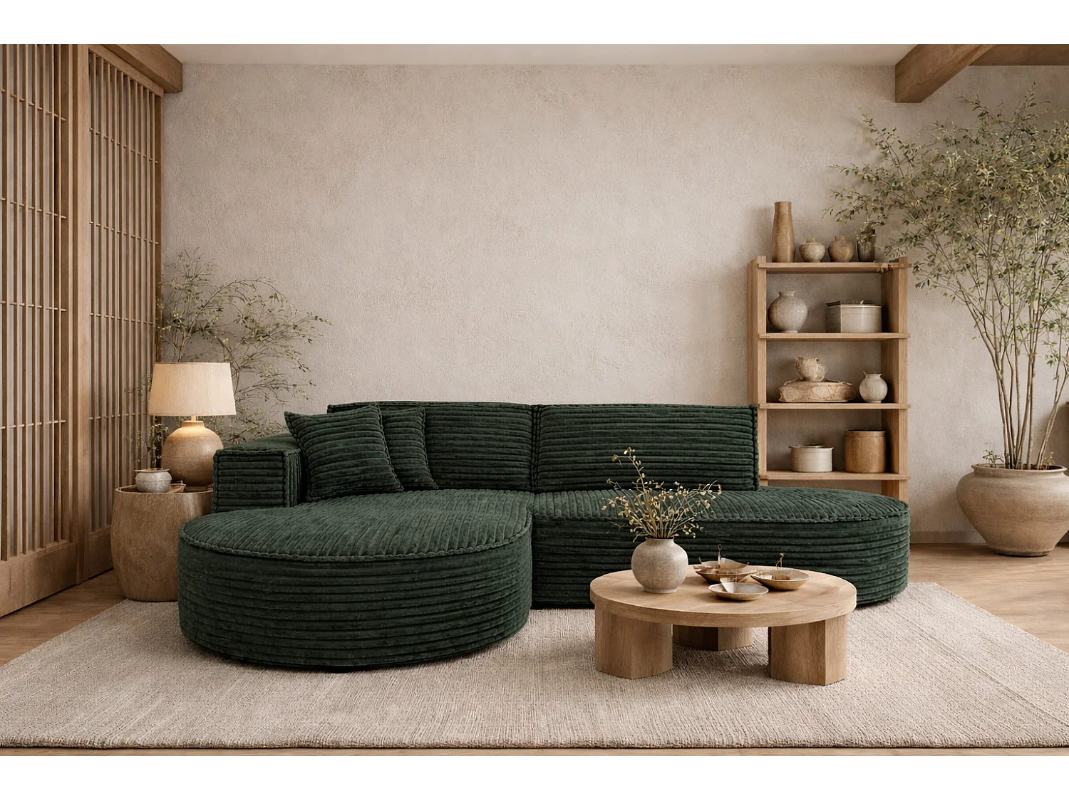 Ecksofa L-Form, Cordstoff Velo, Grün, Links, Modena Studio