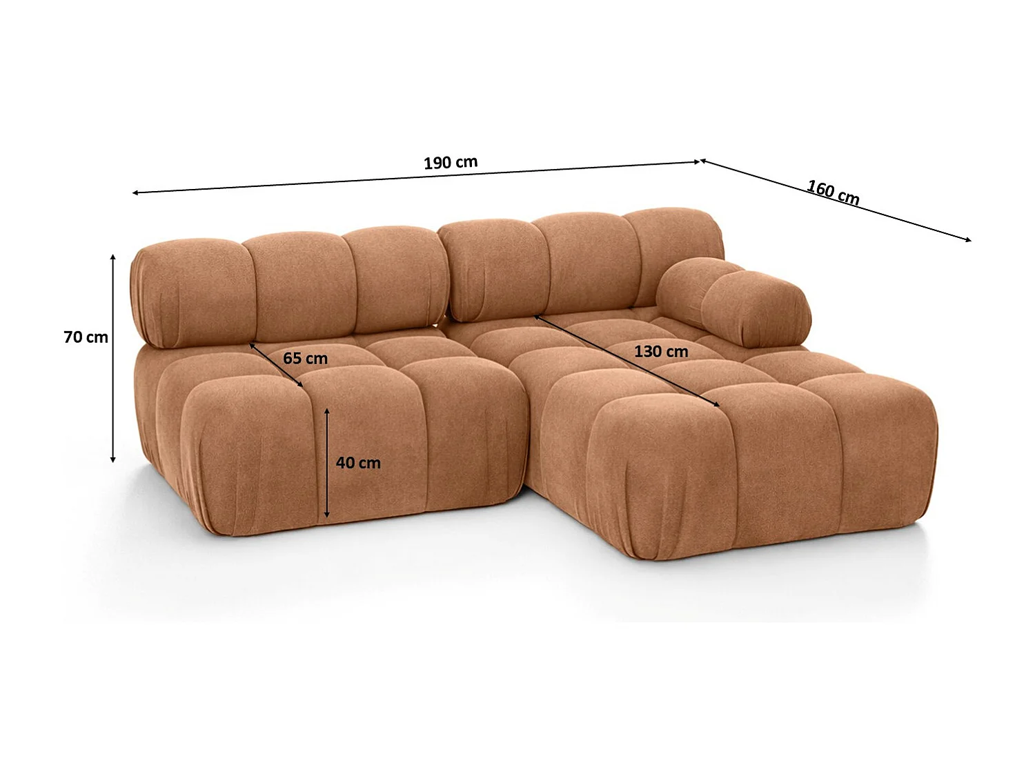 Canapé d’angle en L Mini II modulaire, velours Salvador, Beige foncé, Droite, Selia