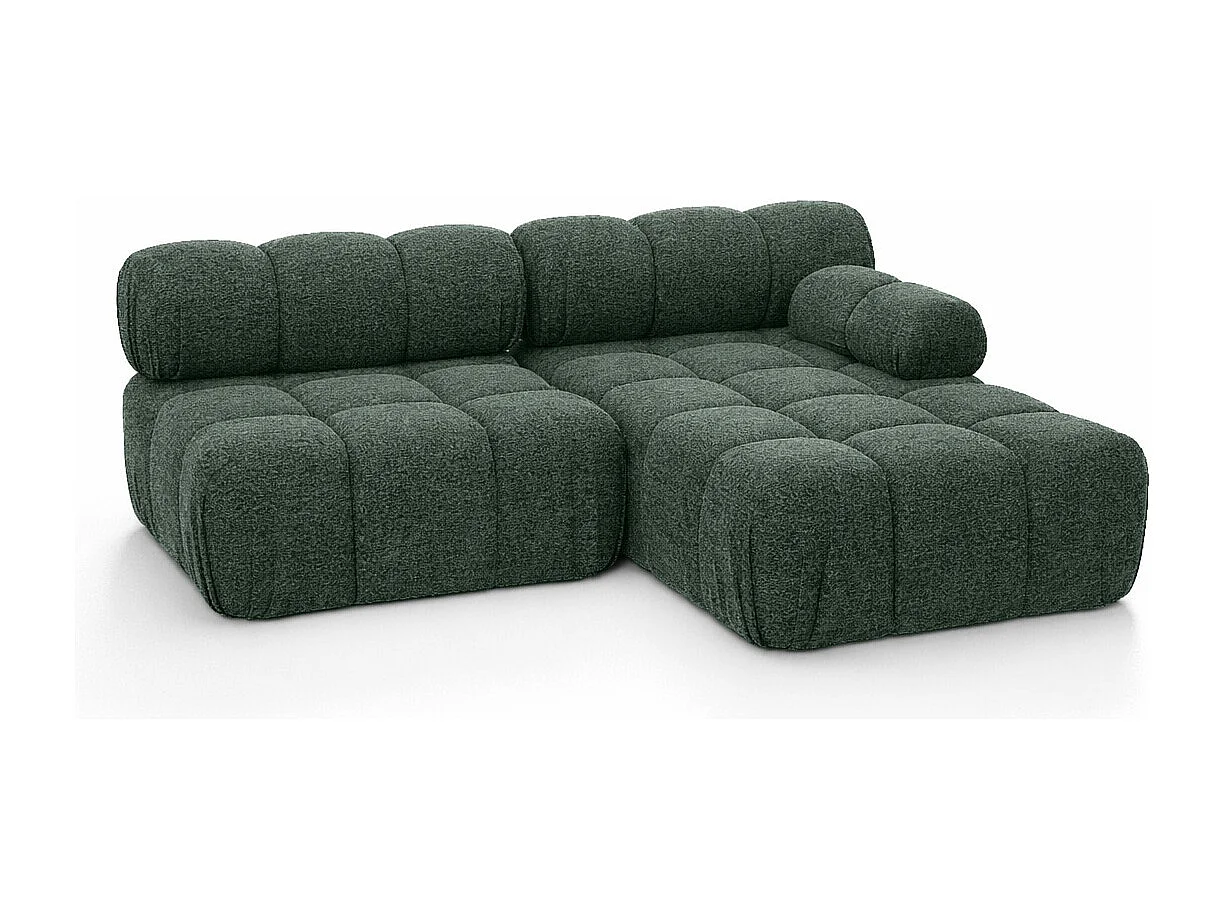Canapé d’angle en L Mini II modulaire, tissu bouclé Abriamo, Vert foncé, Droite, Selia