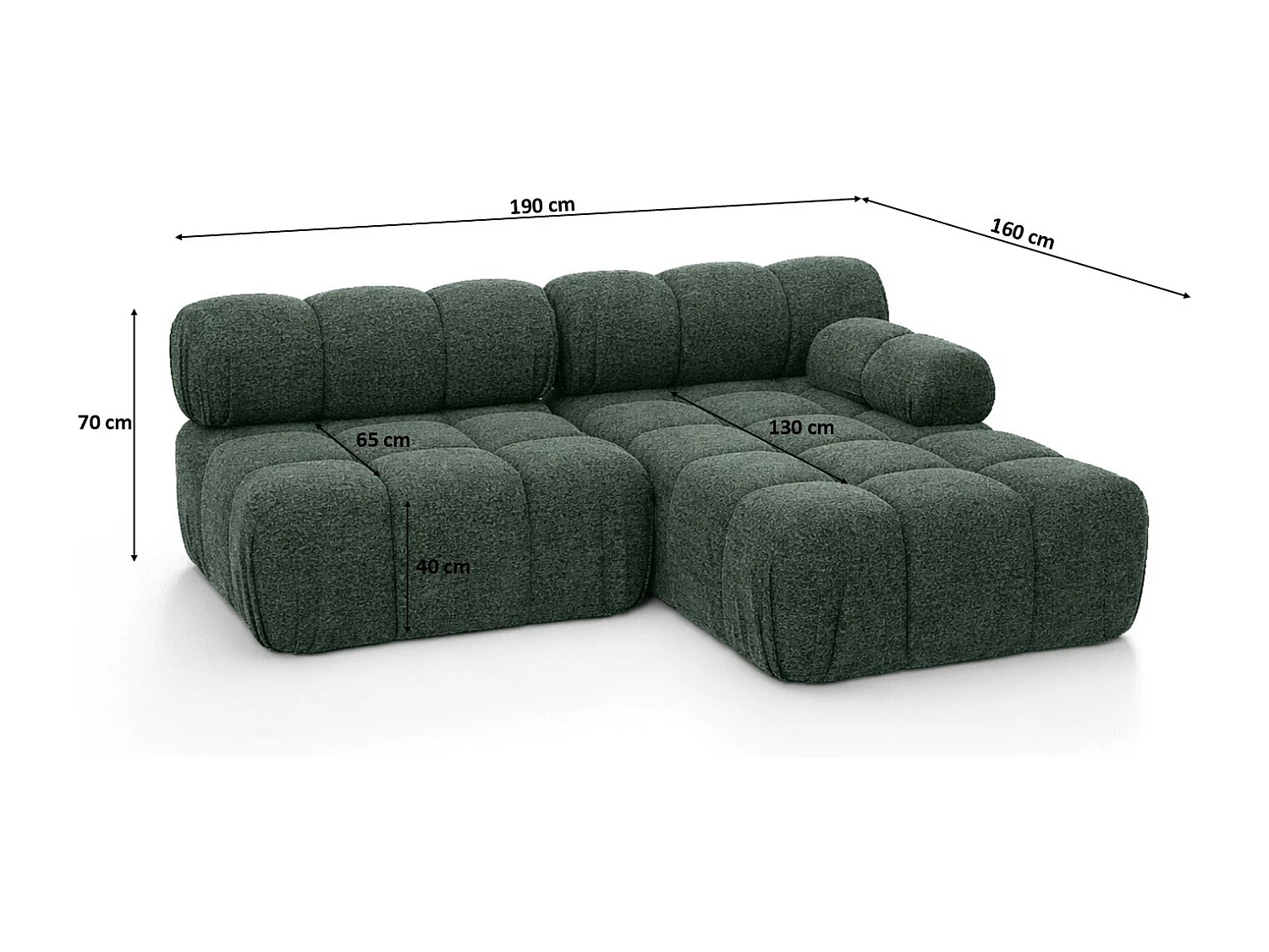 Canapé d’angle en L Mini II modulaire, tissu bouclé Abriamo, Vert foncé, Droite, Selia