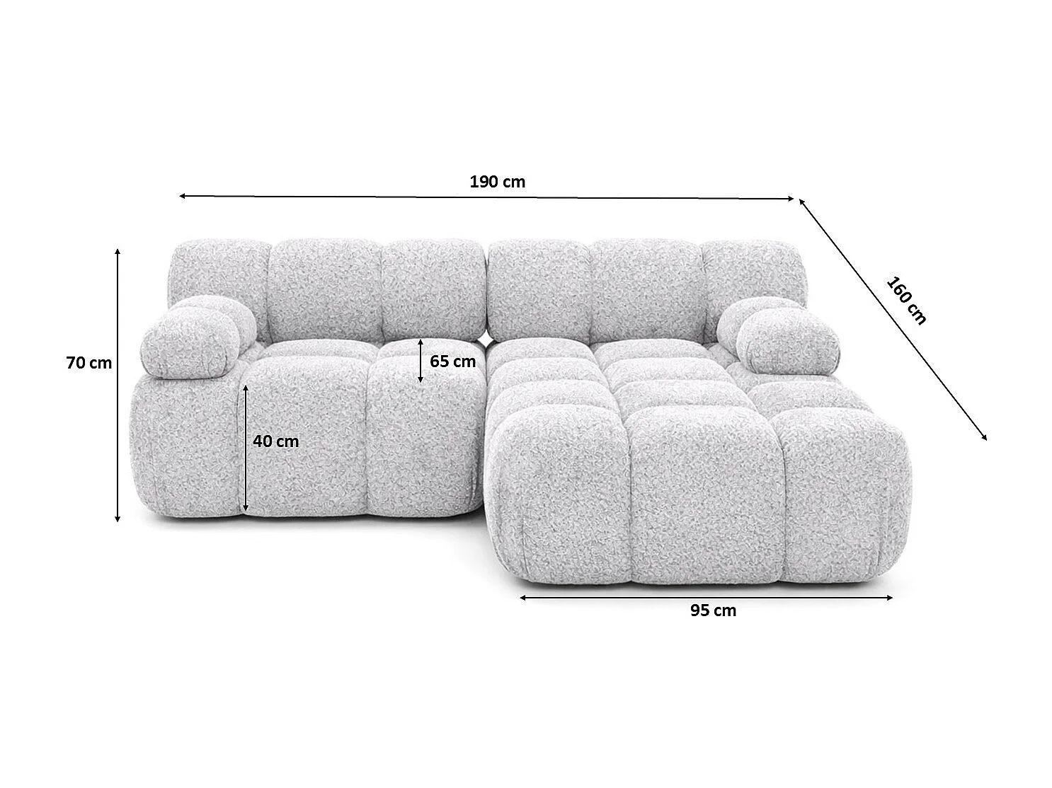 Canapé d’angle L mini modulaire, tissu bouclé Abriamo, Gris clair, Droite, Selia