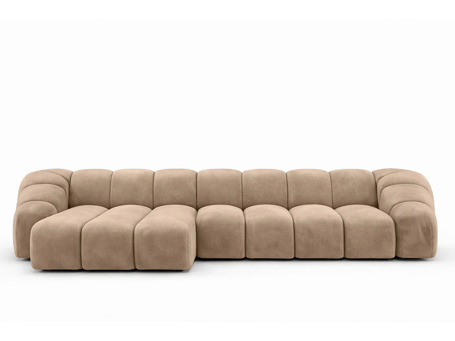 Divano angolare modulare a L, tessuto velluto Bluvel, latte, sinistra, CROISSANT XL