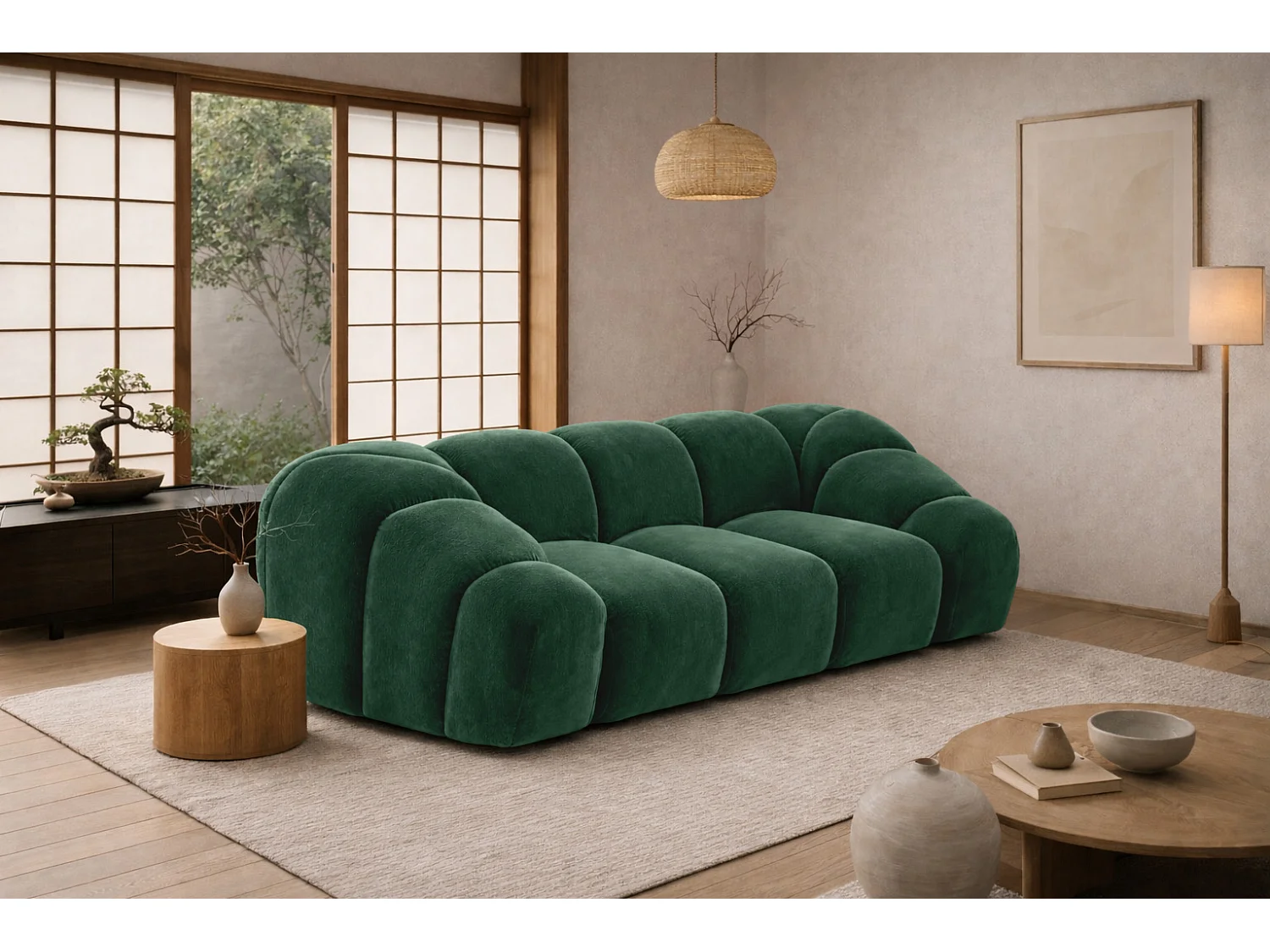 Divano modulare 2 posti, tessuto velluto Bluvel, verde, CROISSANT