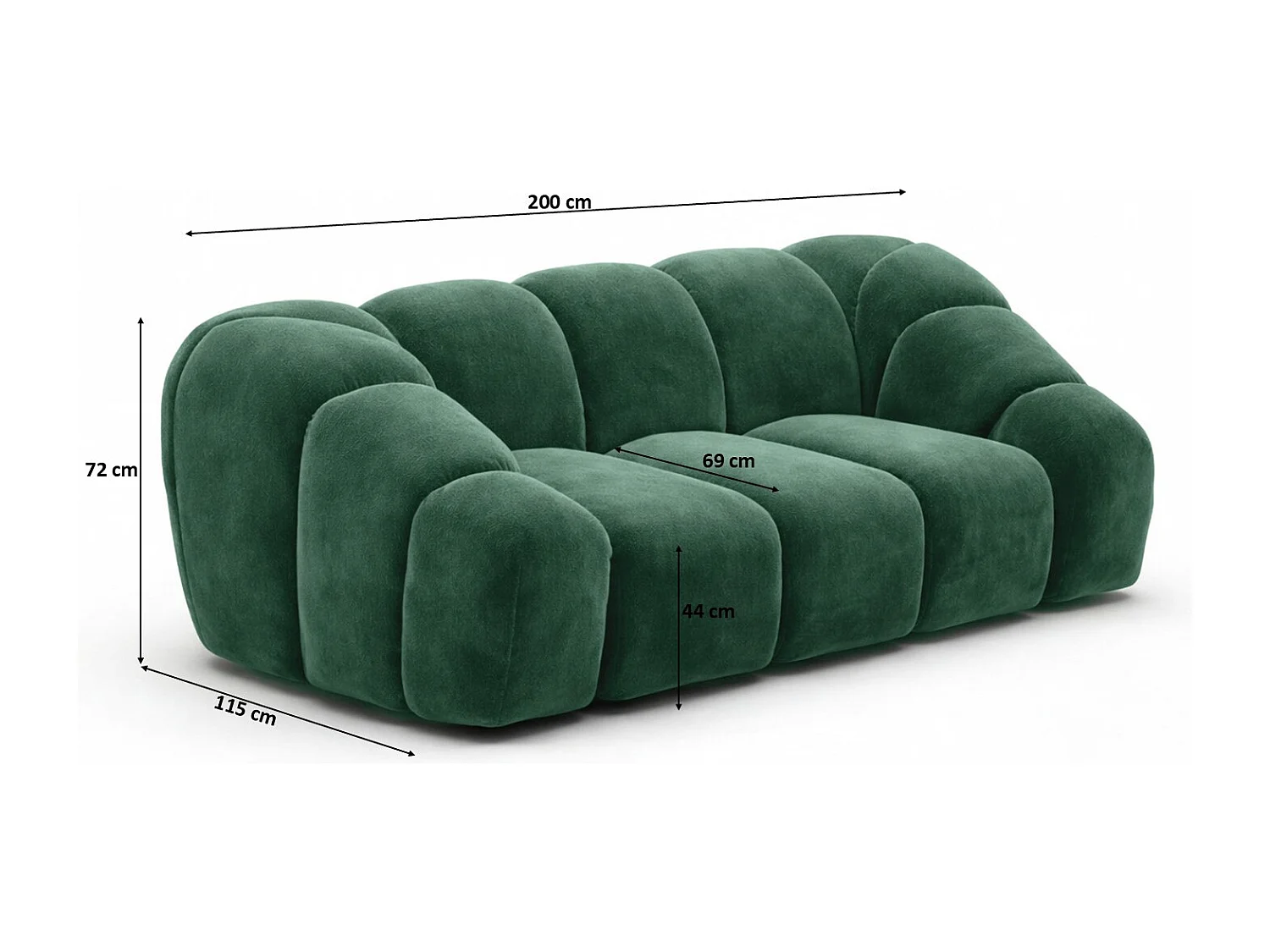 Divano modulare 2 posti, tessuto velluto Bluvel, verde, CROISSANT