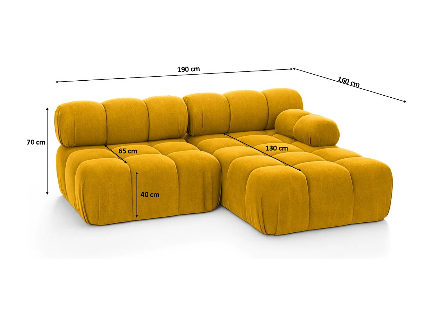 Canapé d’angle en L Mini II modulaire, velours Salvador, Jaune, Droite, Selia