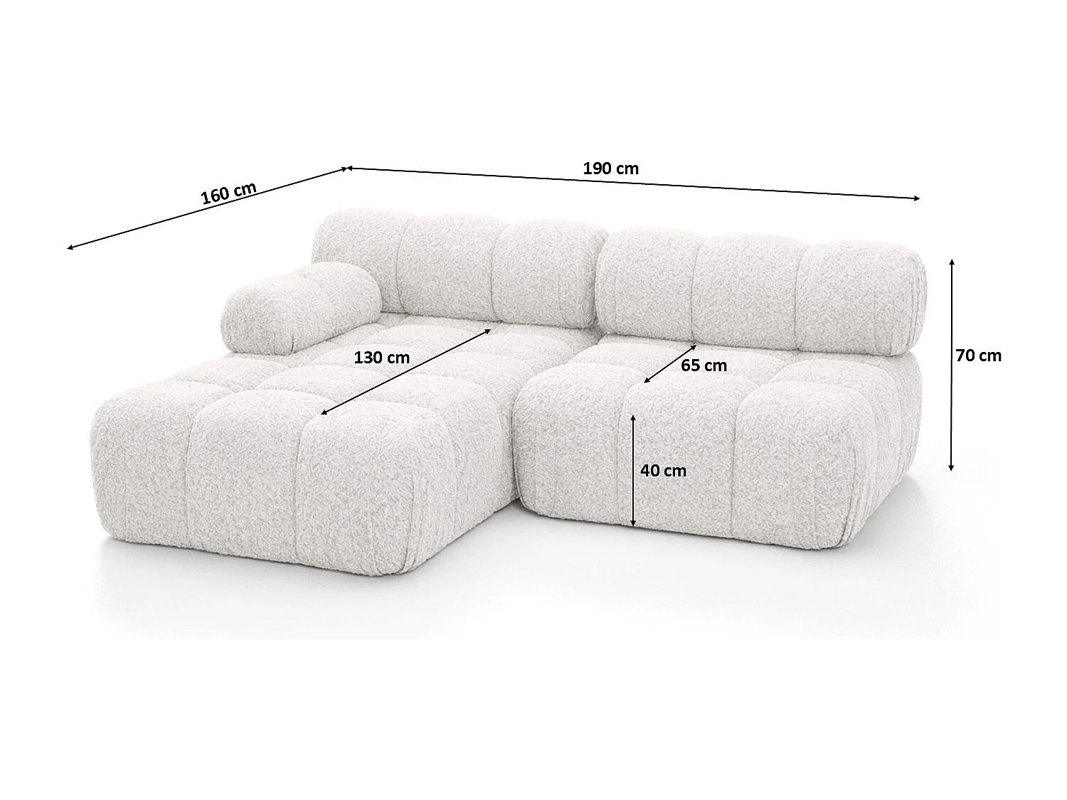 Canapé d’angle en L Mini II modulaire, tissu bouclé Abriamo, Ecru, Gauche, Selia