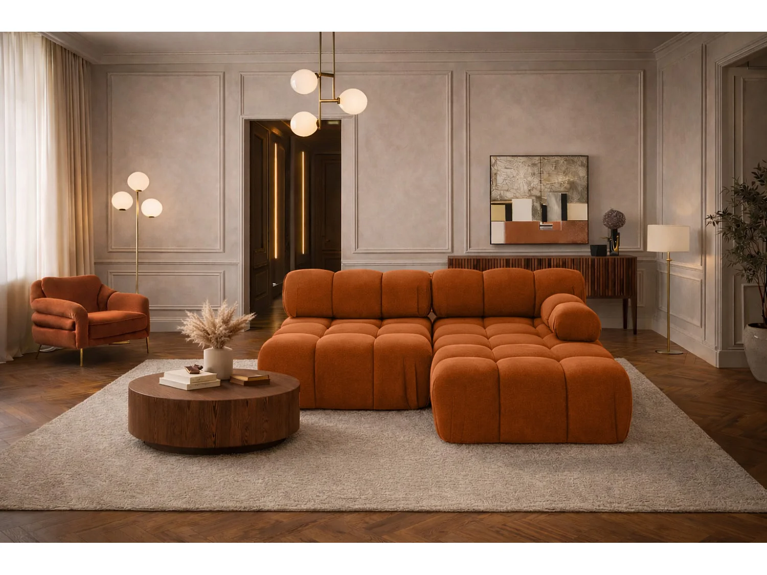 Canapé d’angle en L Mini II modulaire, velours Salvador, Marron, Droite, Selia