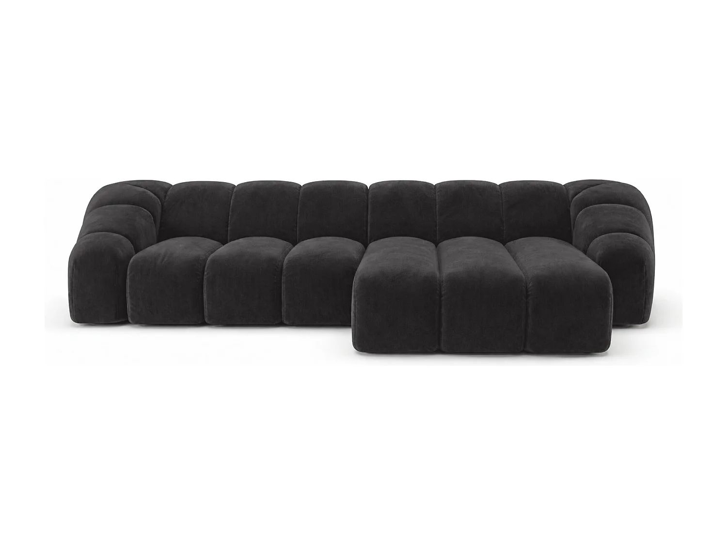 Divano angolare modulare a L, tessuto velluto Bluvel, nero, destra, CROISSANT L