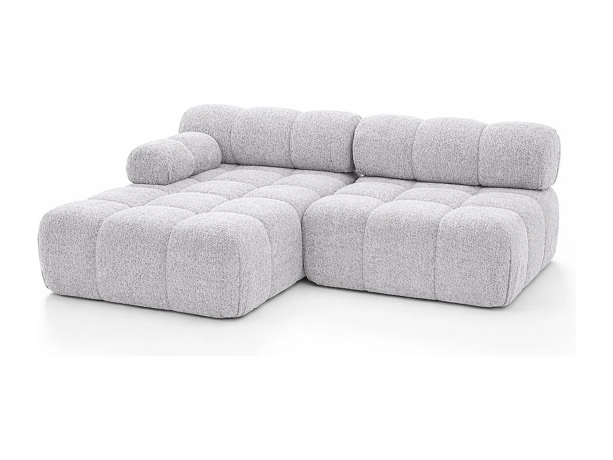 Canapé d’angle en L Mini II modulaire, tissu bouclé Abriamo, Gris clair, Gauche, Selia