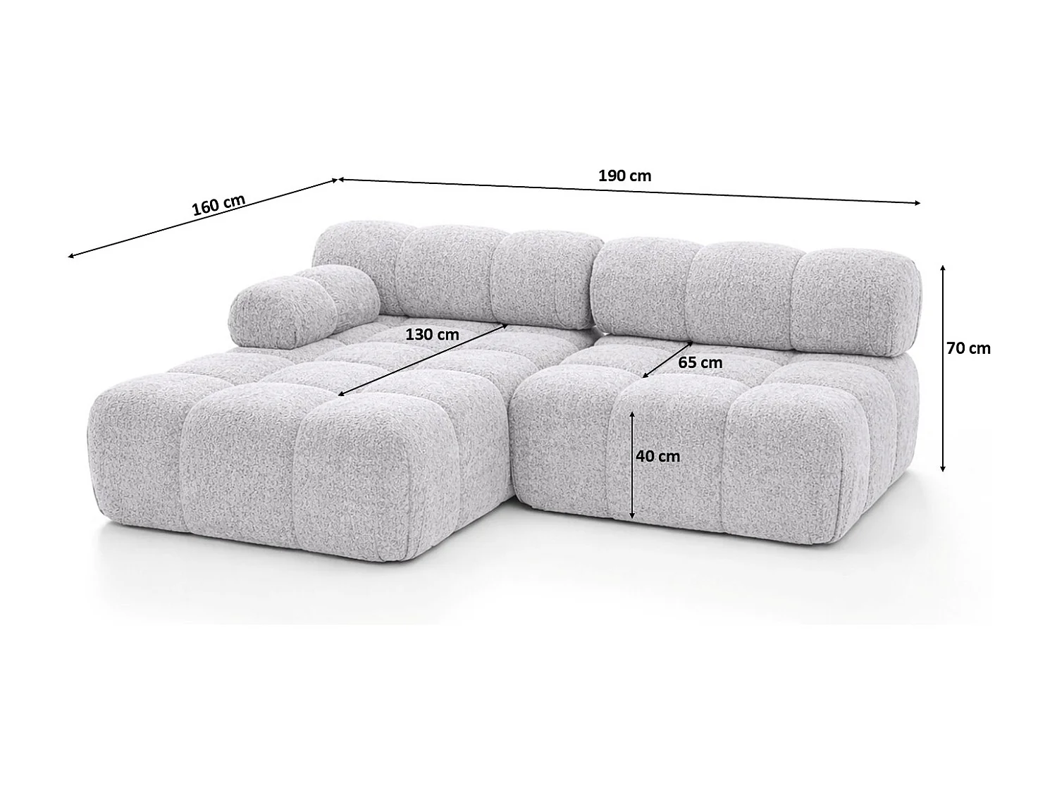 Canapé d’angle en L Mini II modulaire, tissu bouclé Abriamo, Gris clair, Gauche, Selia