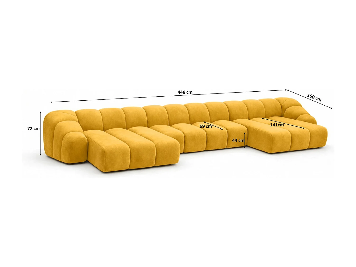 Divano angolare modulare a U, tessuto velluto Bluvel, dorato, CROISSANT U XL